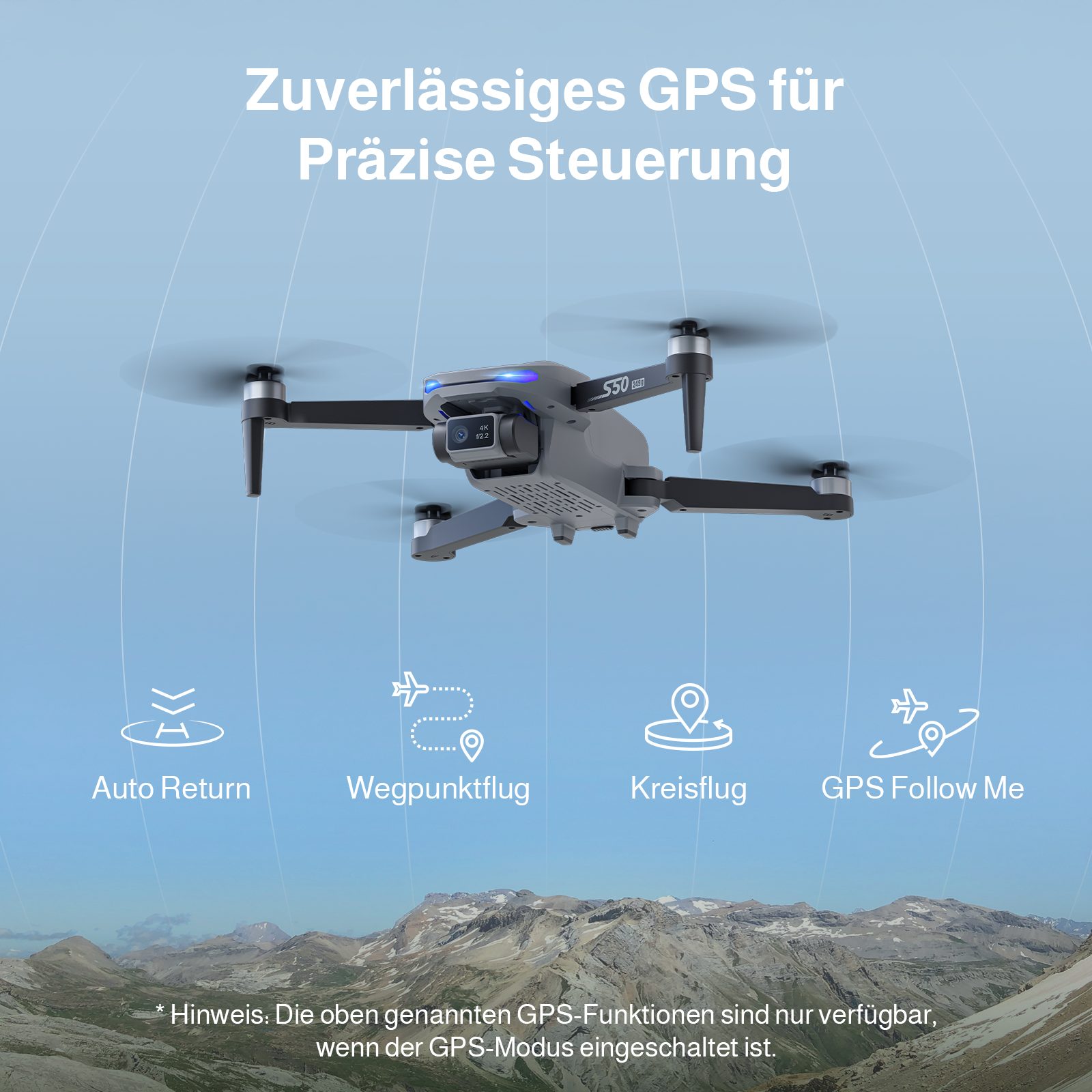 AMETA GPS FPV Drohne mit 4K Kamera, 50 Min Flugzeit, 500M Reichweite Drohne (4K@20fps, 5G-WLAN-Bildübertragung, unter 249 g, GPS-Positionierung, Auto Return, Follow Me, Intelligente Aufnahmemodi)