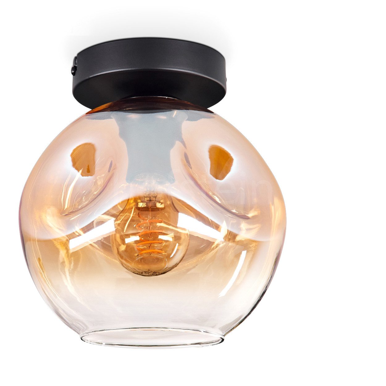 Deckenleuchte Deckenlampe aus Metall/Glas in Schwarz/Bernsteinfarben/Klar