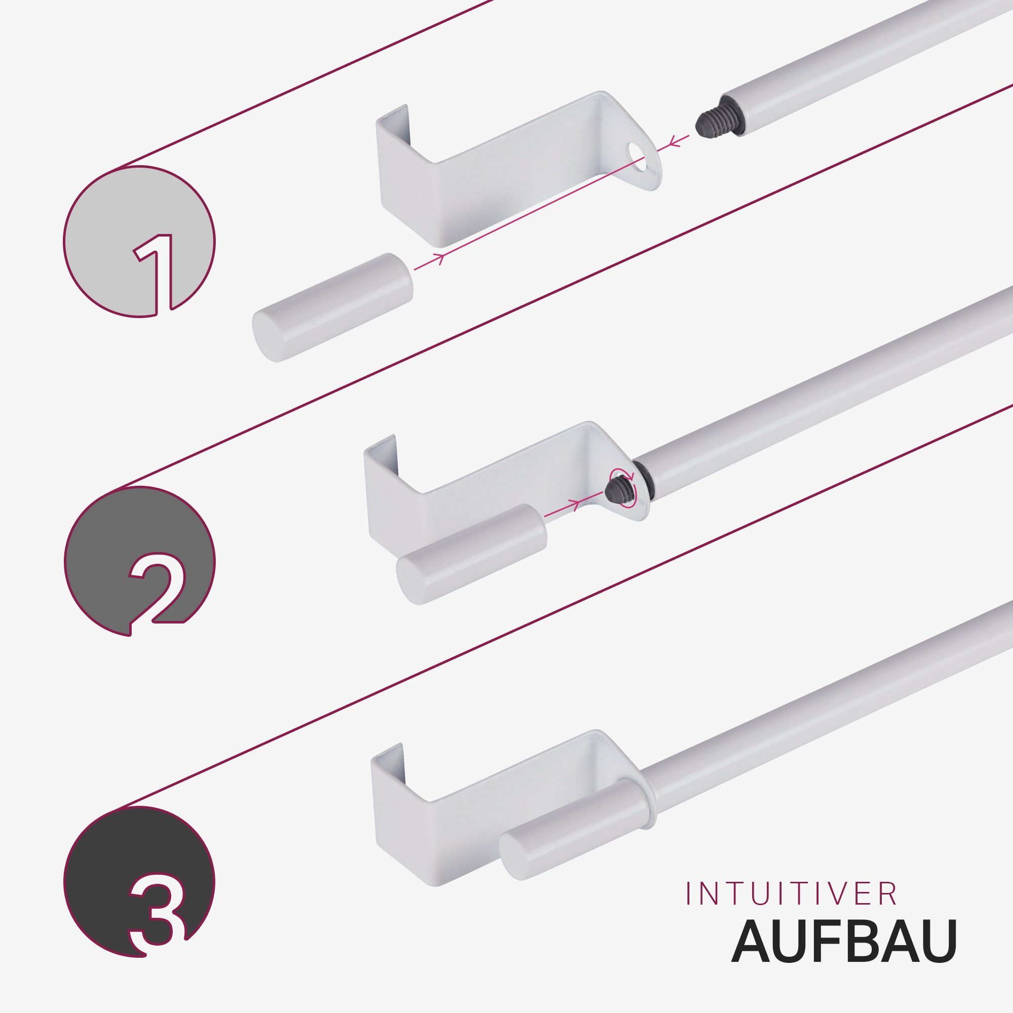 Spannvitrage Gardinenstange Metall 90-130cm | Klemmstange Ohne Bohren Silber
