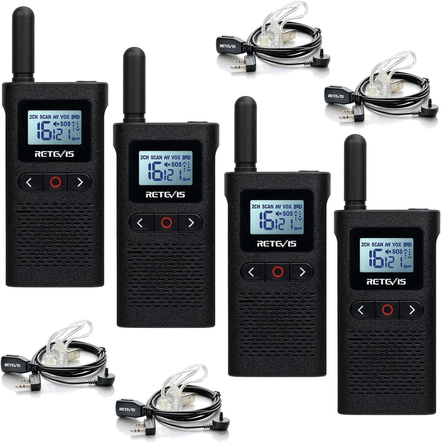 Retevis Walkie Talkie RB628, PMR446 Lizenzfrei 16 Kanäle, 1500mAh, VOX, CTCSS/DCS (4 Stück)