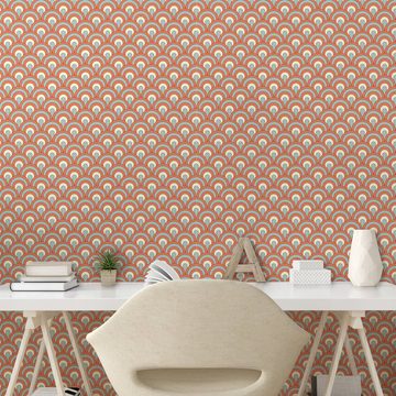 Abakuhaus Vinyltapete selbstklebendes Wohnzimmer Küchenakzent, Orange Kurvige Waves Overlapping