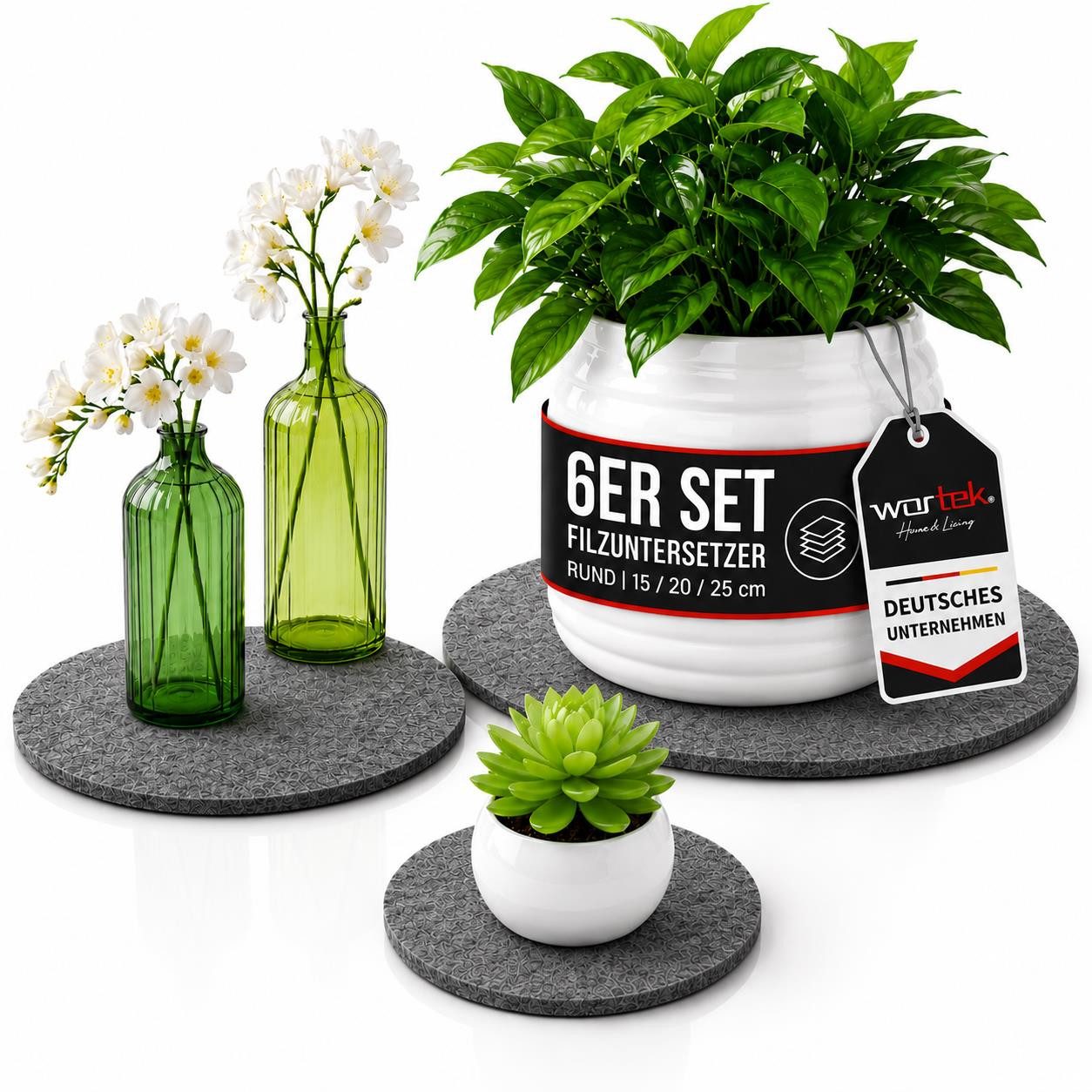 wortek Blumentopfuntersetzer Blumenuntersetzer Untersetzer rund für Vasen, Zubehör für Blumen oder Blumentöpfe & Co, Set, 6-tlg., Filz Unterlage Gläser Teller Blumentöpfe – waschbare Untersetzer. Reduzierter Preis € 11,99. Unverbindliche Preisempfehlung € 19,98