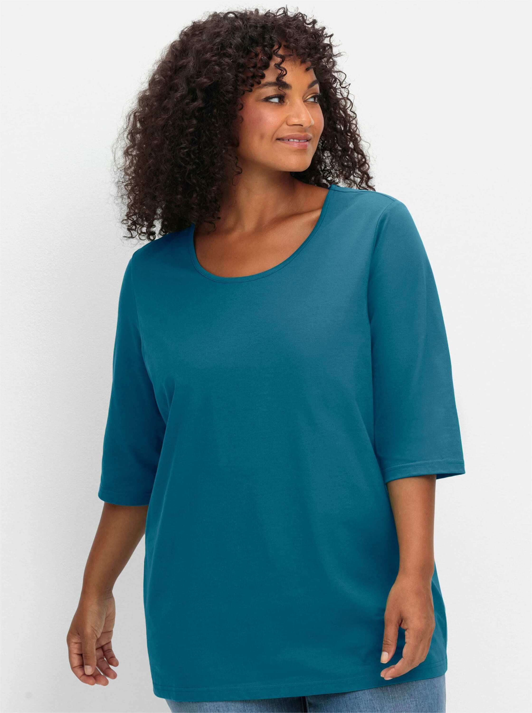 Sheego T-Shirt 3/4-Arm-Shirt 3/4-Arm mit Rundhalsausschnitt, gerade Schnittform