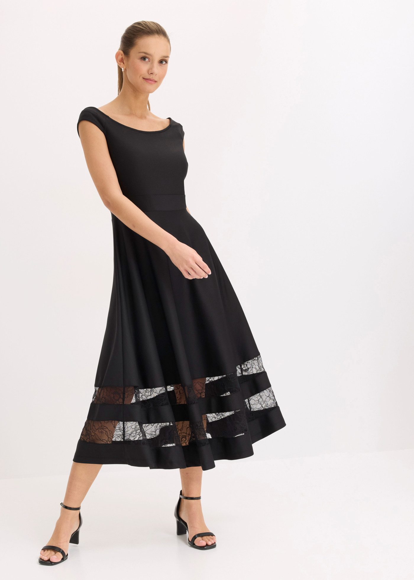 bonprix Off-Shoulder-Kleid mit Spitzen-Einsatz, ausgestellte Passform