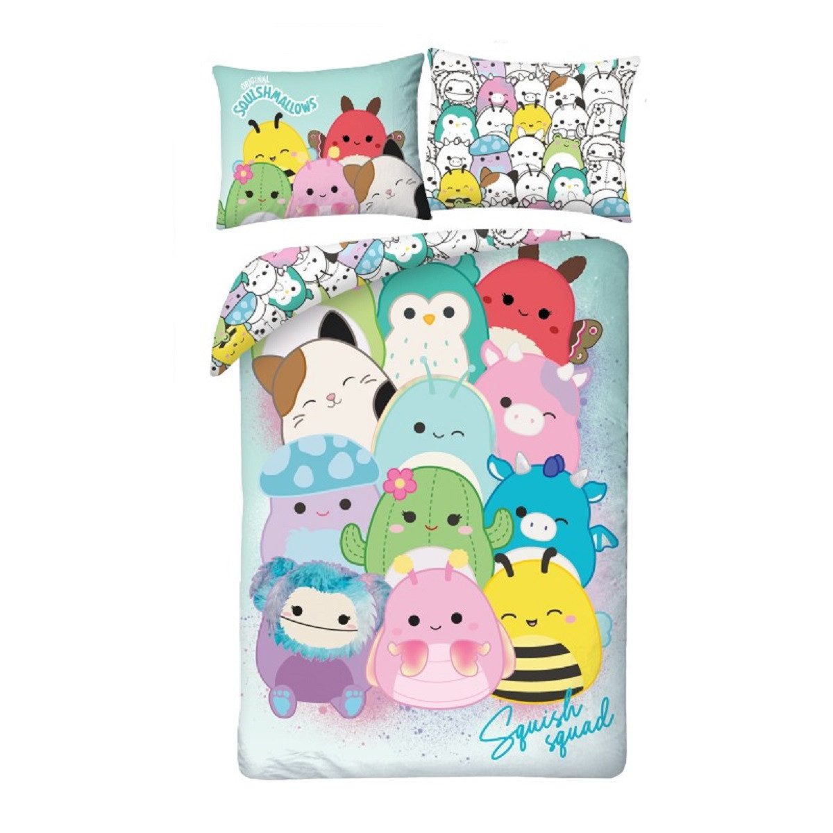 Squishmallows Bettwäsche Set aus Mikrofaser 140 × 200 cm mit 70 × 90 cm Kissenbezug, Mikrofaser, 2 teilig