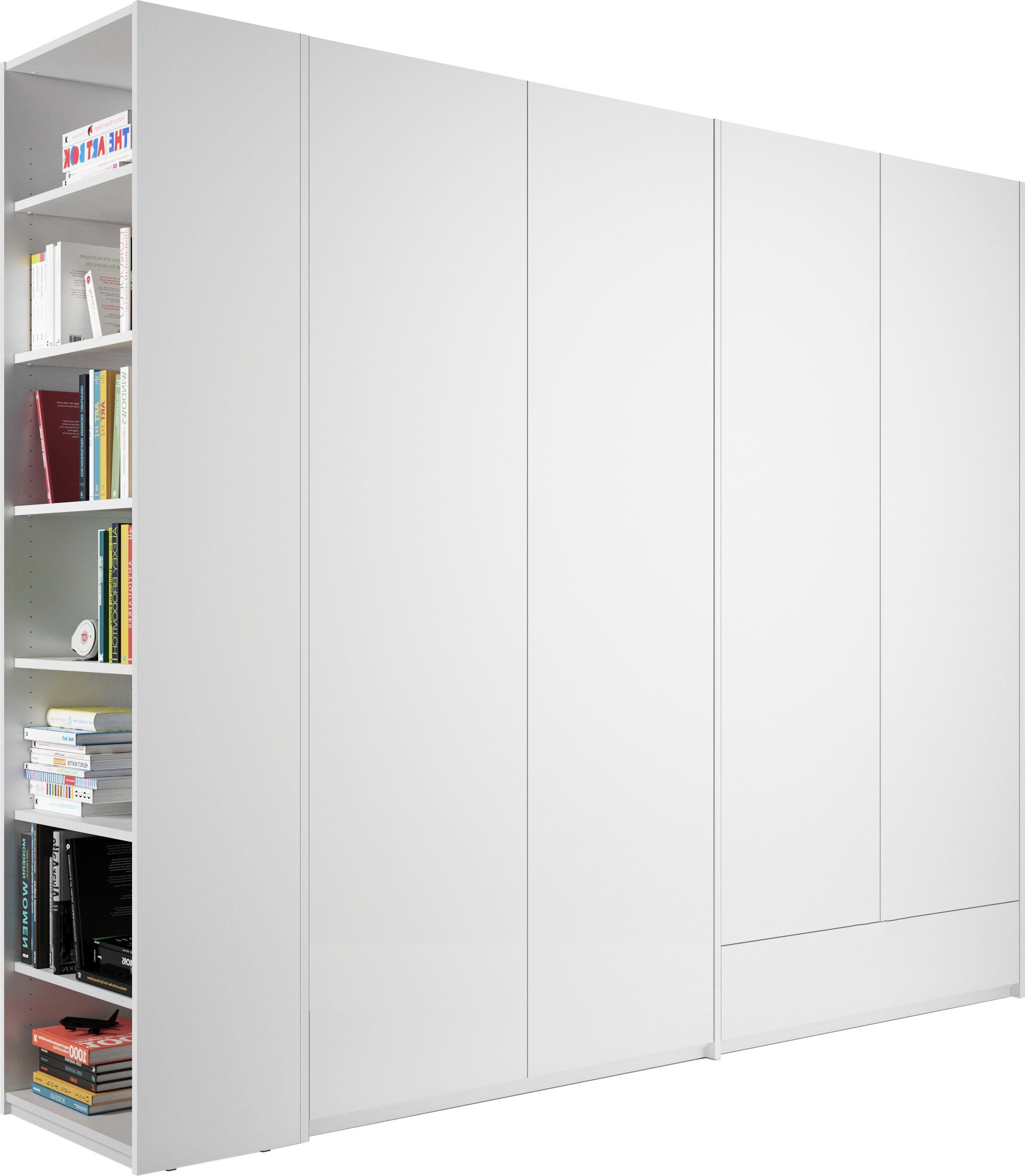 Müller SMALL LIVING Drehtürenschrank Modular Plus Variante 8 Schublade, Anbauregal wahlweise rechts oder links montierbar weiß | weiß