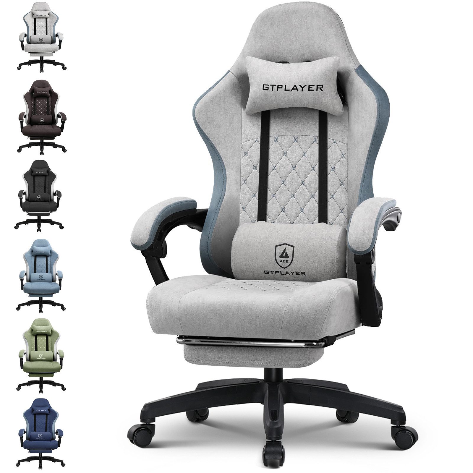 GTPLAYER Gaming-Stuhl Ergonomischer Gaming Sessel Schreibtischstuhl mit Stoffoberfläche (Pacekung), Federsitzkissen mit Fußstütze