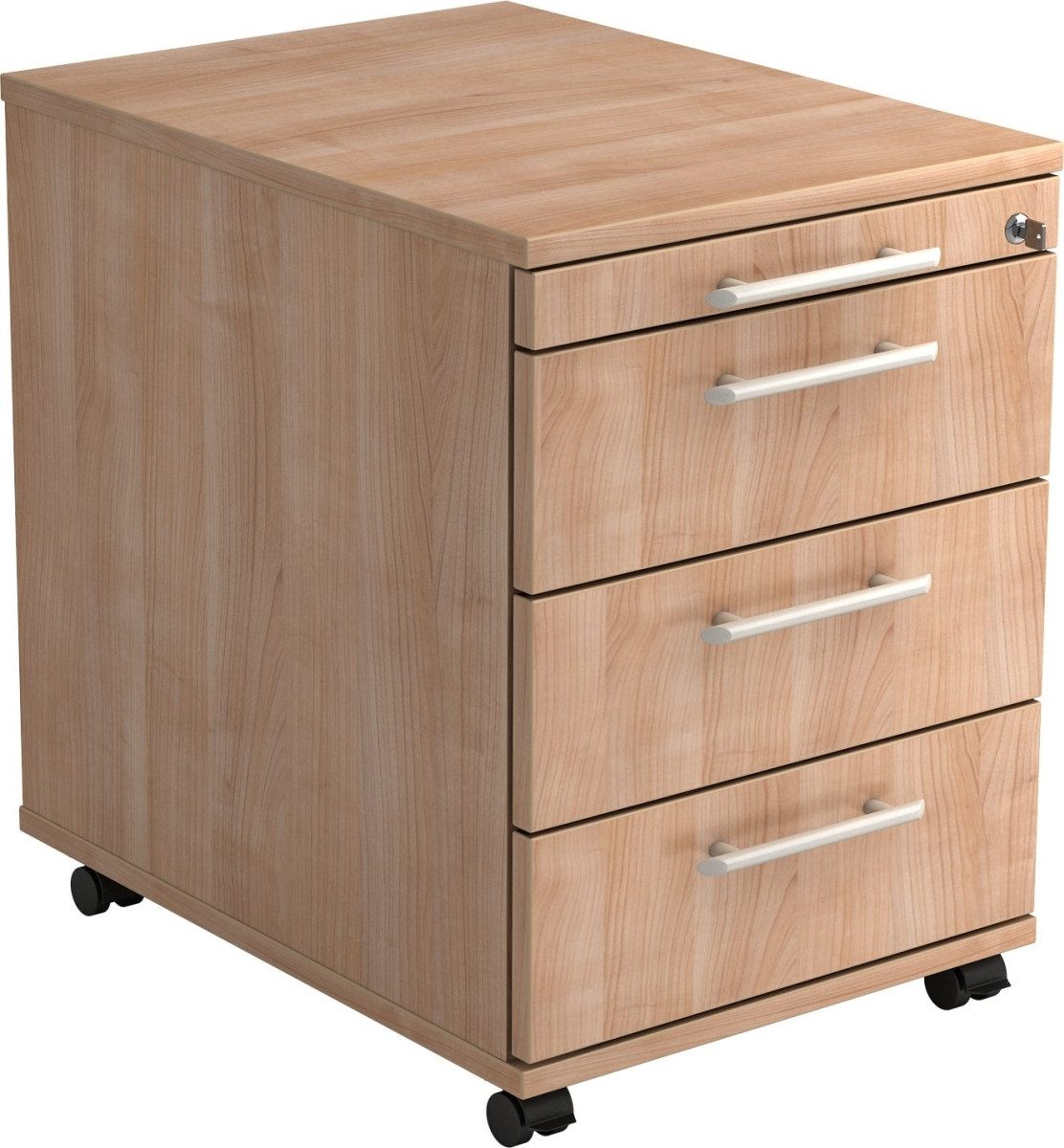 HAMMERBACHER Container Rollcontainer 58cm 3 Schübe Schloss Relinggriff Nussbaum