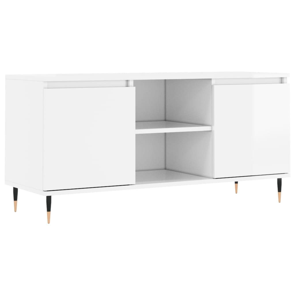 104x35x50 furnicato Holzwerkstoff Hochglanz-Weiß TV-Schrank cm