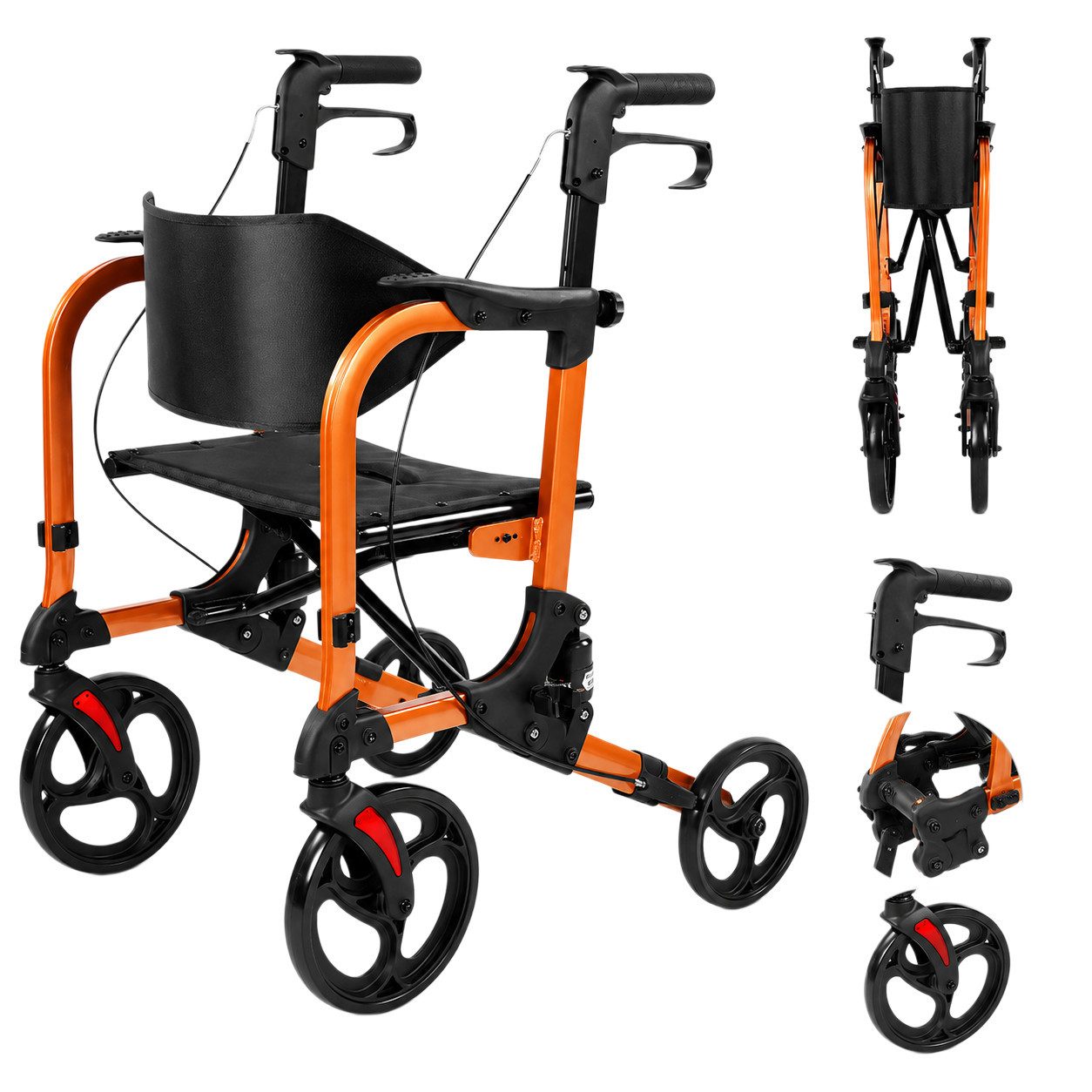 COVNBXN Rollator Faltbarer Alu Gehrwagen mit Tasche 100kg belastbar ergonomischer Griff, Reha Sturzschutz Manualrollstuhl