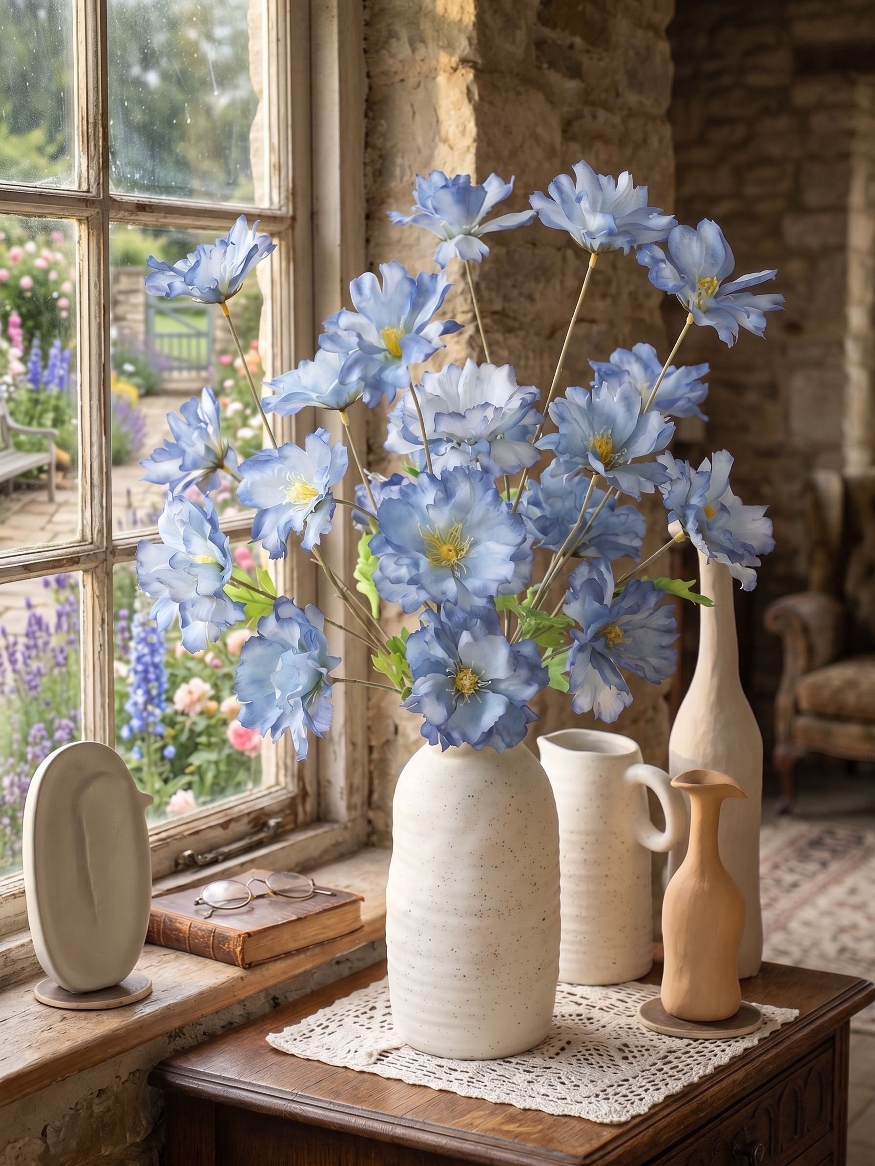 Kunstblume Kunstblumenstrauß realistisch künstliche Blumen Deko Set, Fanci Home, elegant Wohnzimmer Tisch Schlafzimmer modern