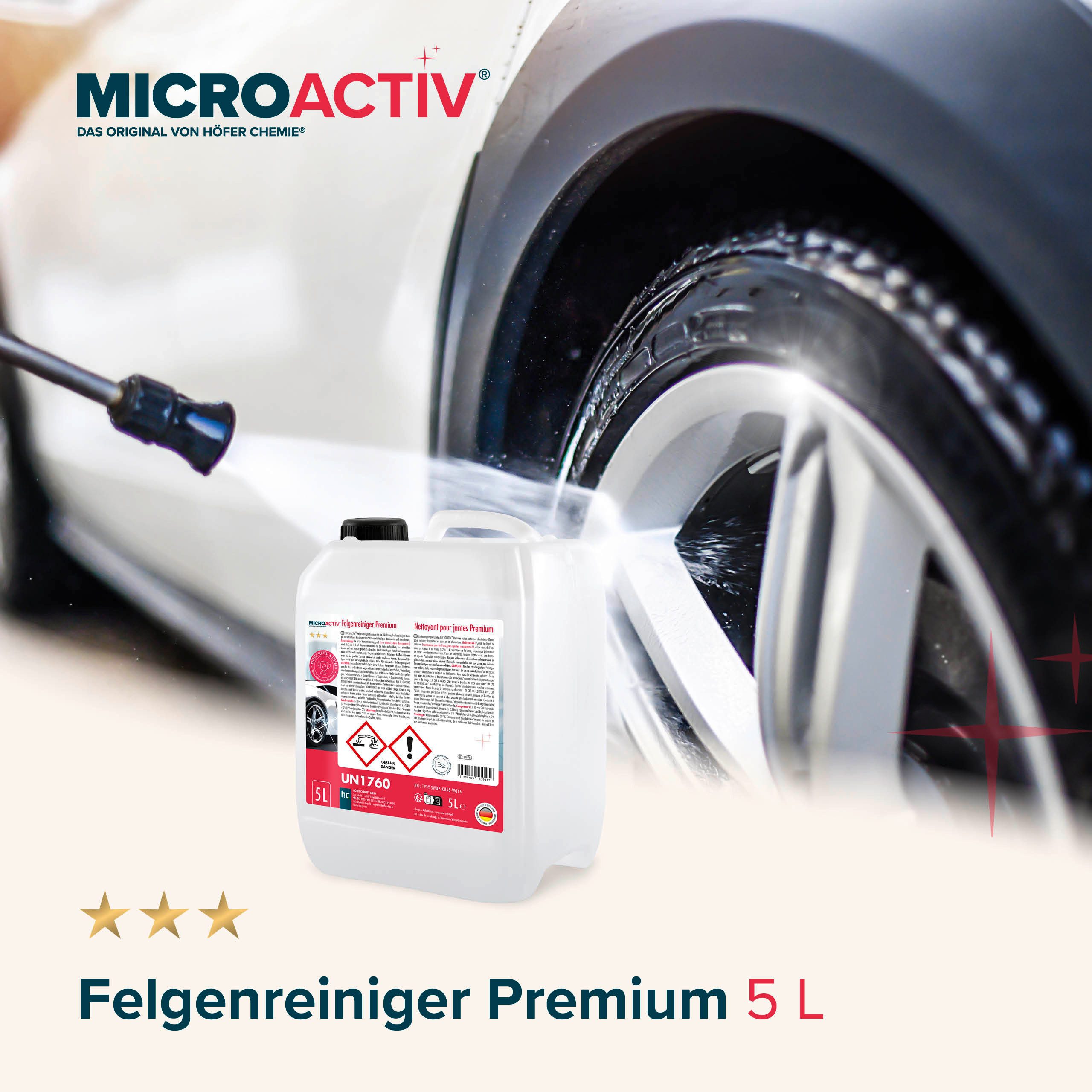 Höfer Chemie GmbH 2 x 5 L MICROACTIV® Felgenreiniger Konzentrat Premium Felgenreiniger (Effektive Reinigung für strahlend saubere Felgen)