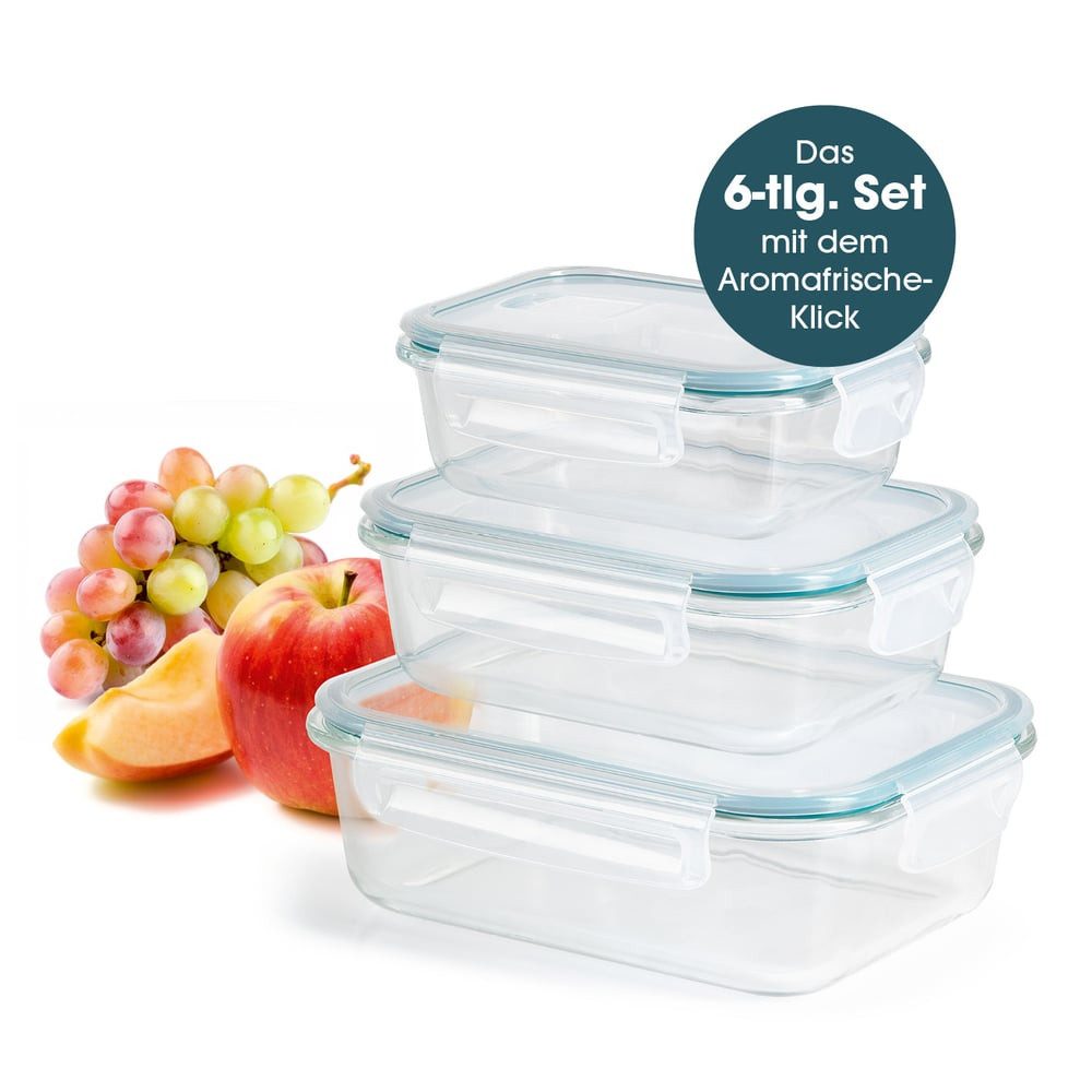 GOURMETmaxx Frischhaltedose, Glas, (6-tlg), lang-anhaltendes Aroma perfekt für gekochte Speisen, Snacks etc.
