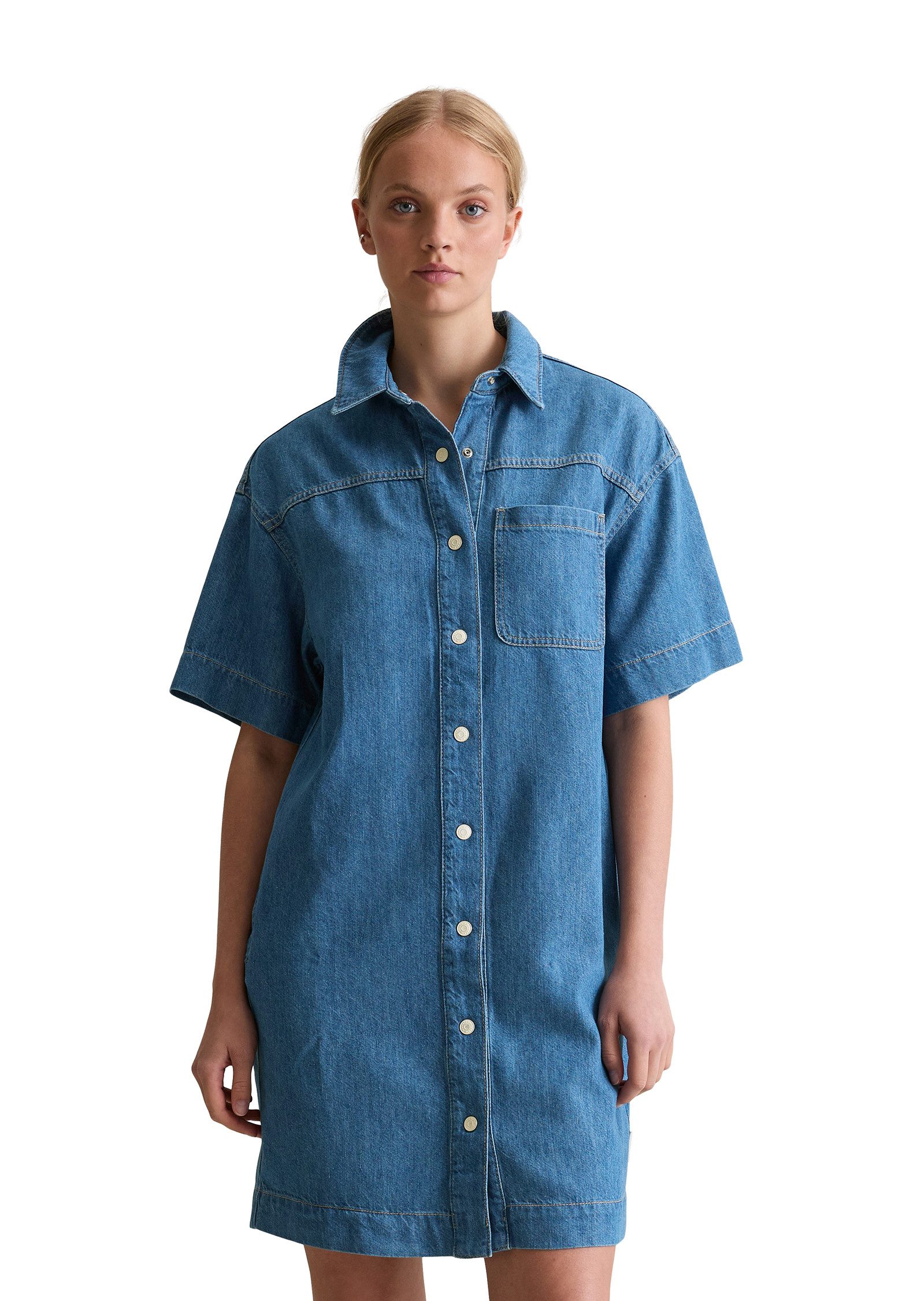 Marc O'Polo DENIM Hemdblusenkleid mit recyeltem Leinen-Garn