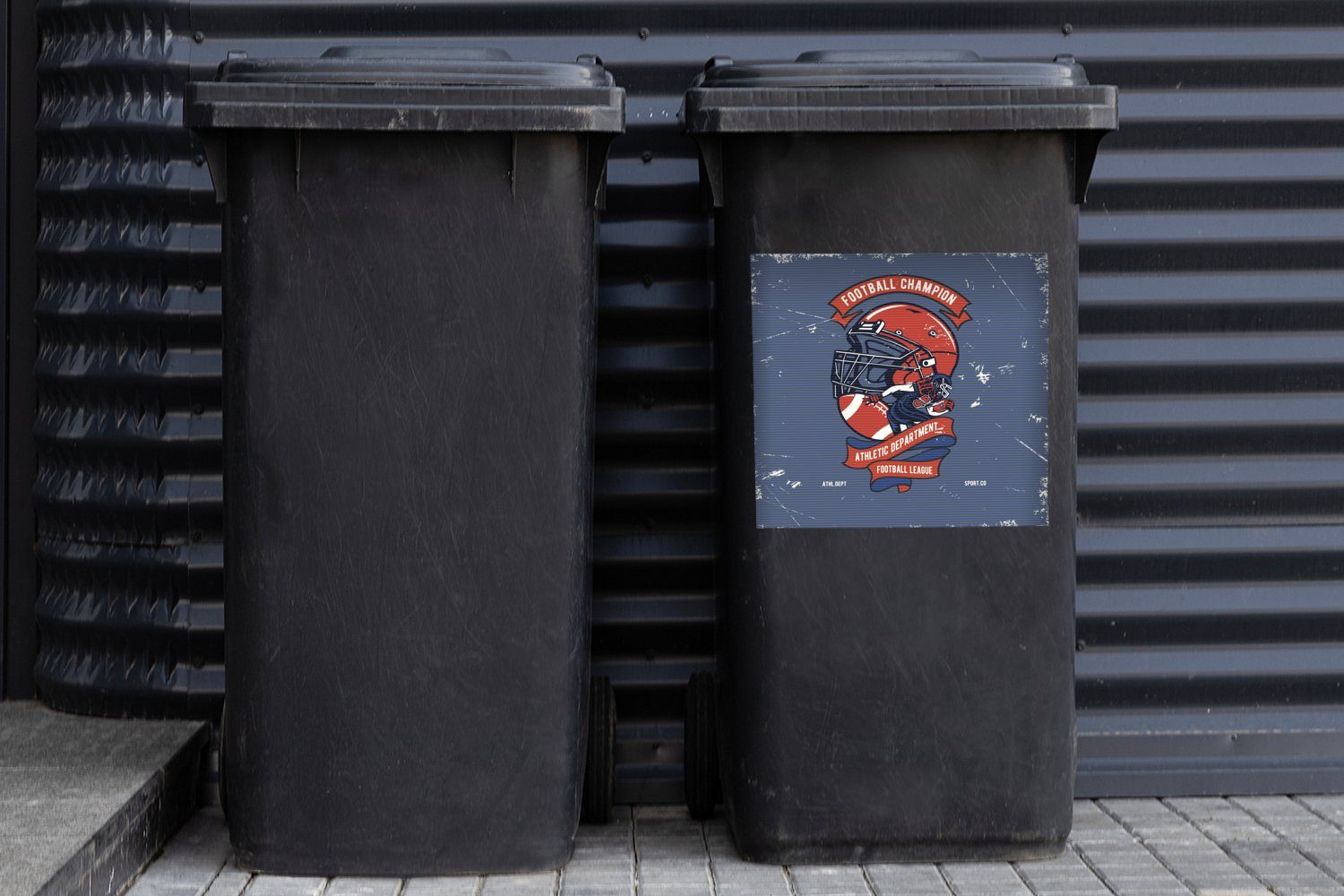 Sticker, Helm MuchoWow Mülleimer-aufkleber, - Container, Retro Mülltonne, Abfalbehälter - Rugby Wandsticker (1 St),