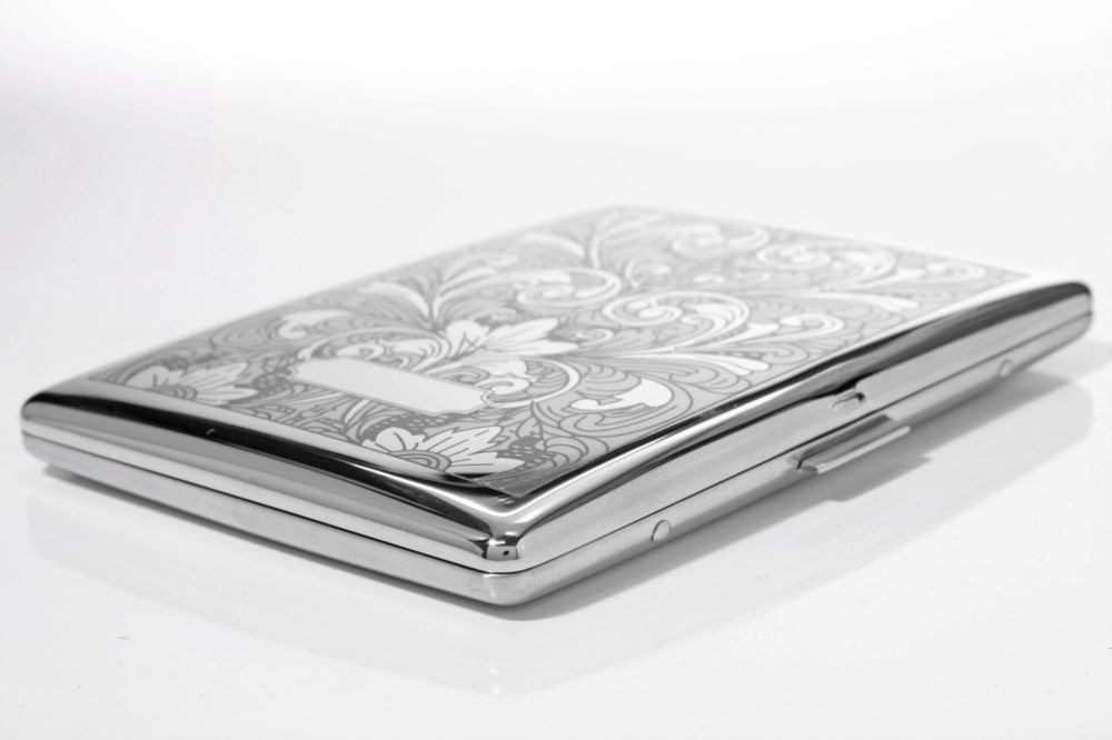 meytrade Bogenetui Pearl Premium 9er Zigaretten Etui silber Ornament Edelstahl