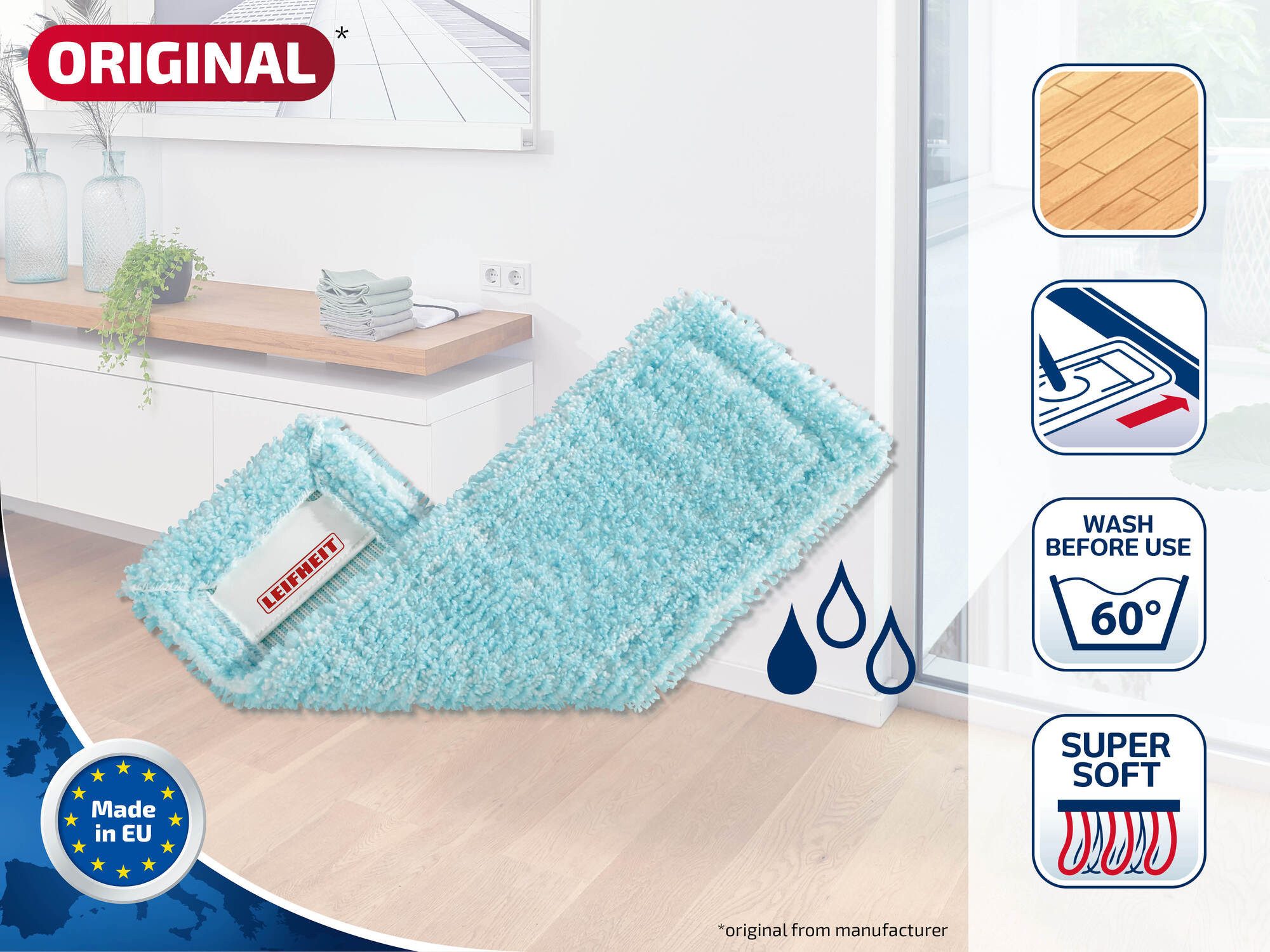Leifheit 3er Set Wischbezug Profi XL Wischbezug (Mikrofaser,Kunstfaser, 18.0x50.0 cm, 3-tlg., Allround-Bodenreinigung, hygienisch reinigen, Staubbezug inklusive – Bild 5 von 5