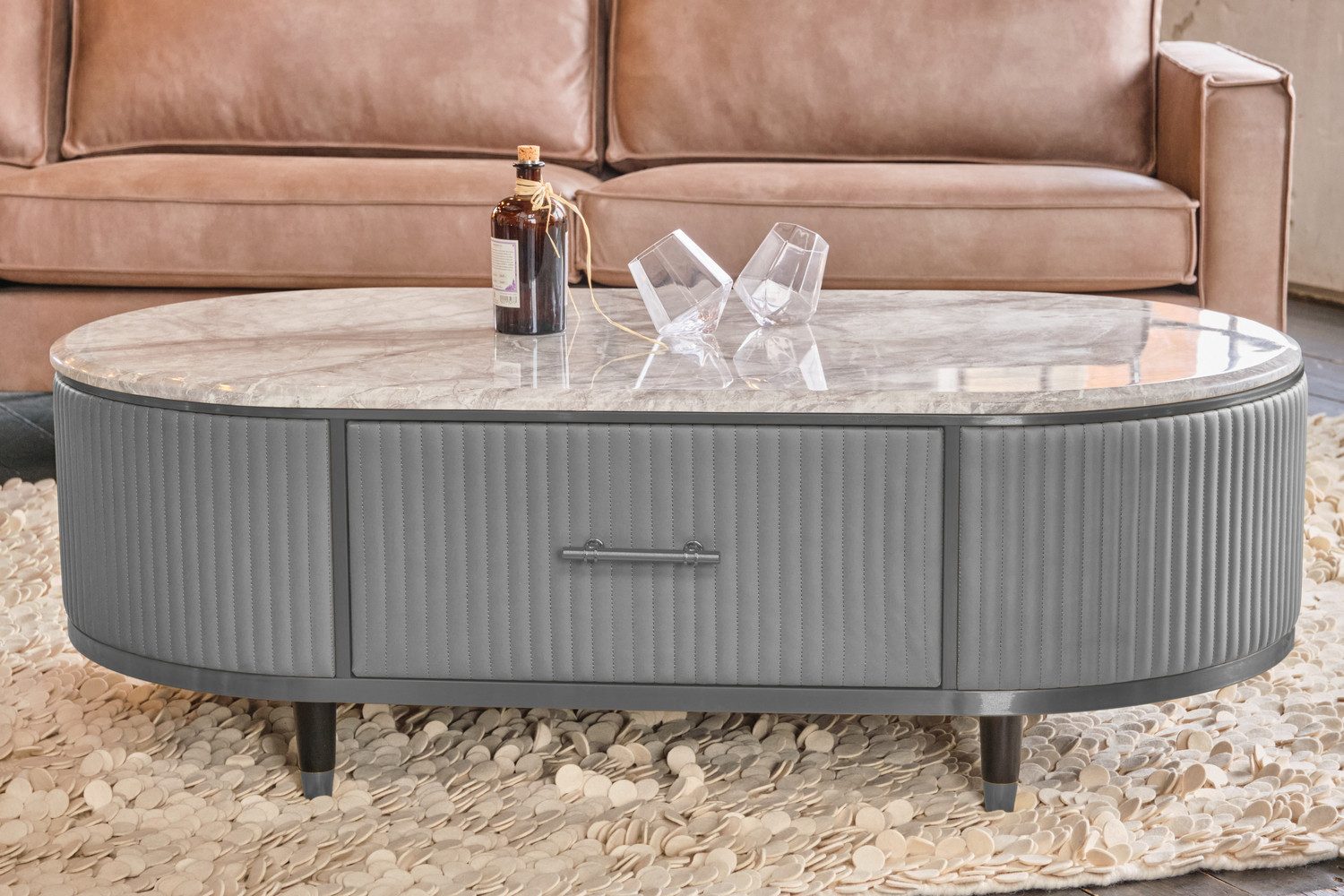 KAWOLA Couchtisch MARIA, Marmorplatte Kunstleder verschiedene Farben