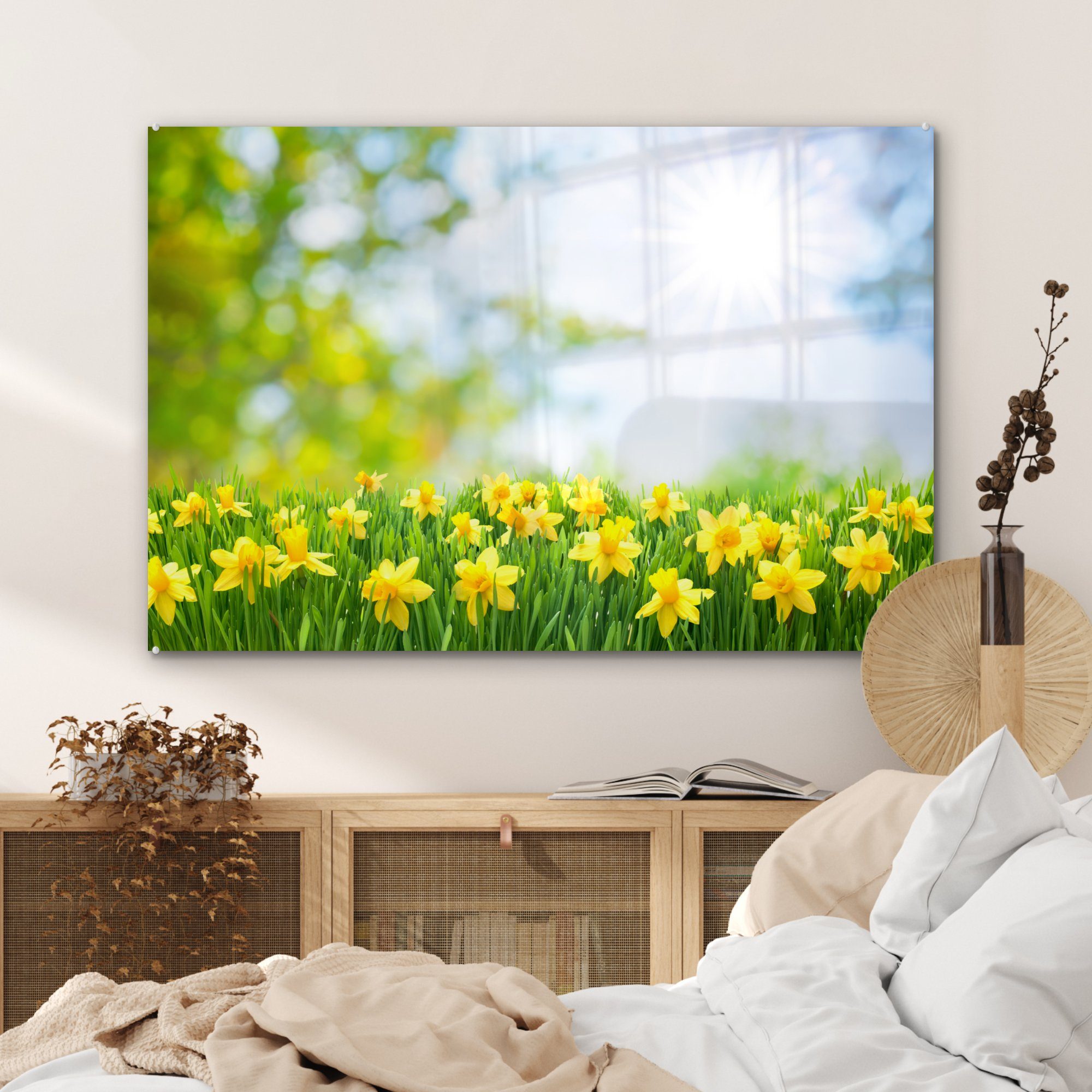 Schlafzimmer Wohnzimmer (1 & - Gelb, St), Acrylglasbilder Frühling Acrylglasbild - Blumen MuchoWow