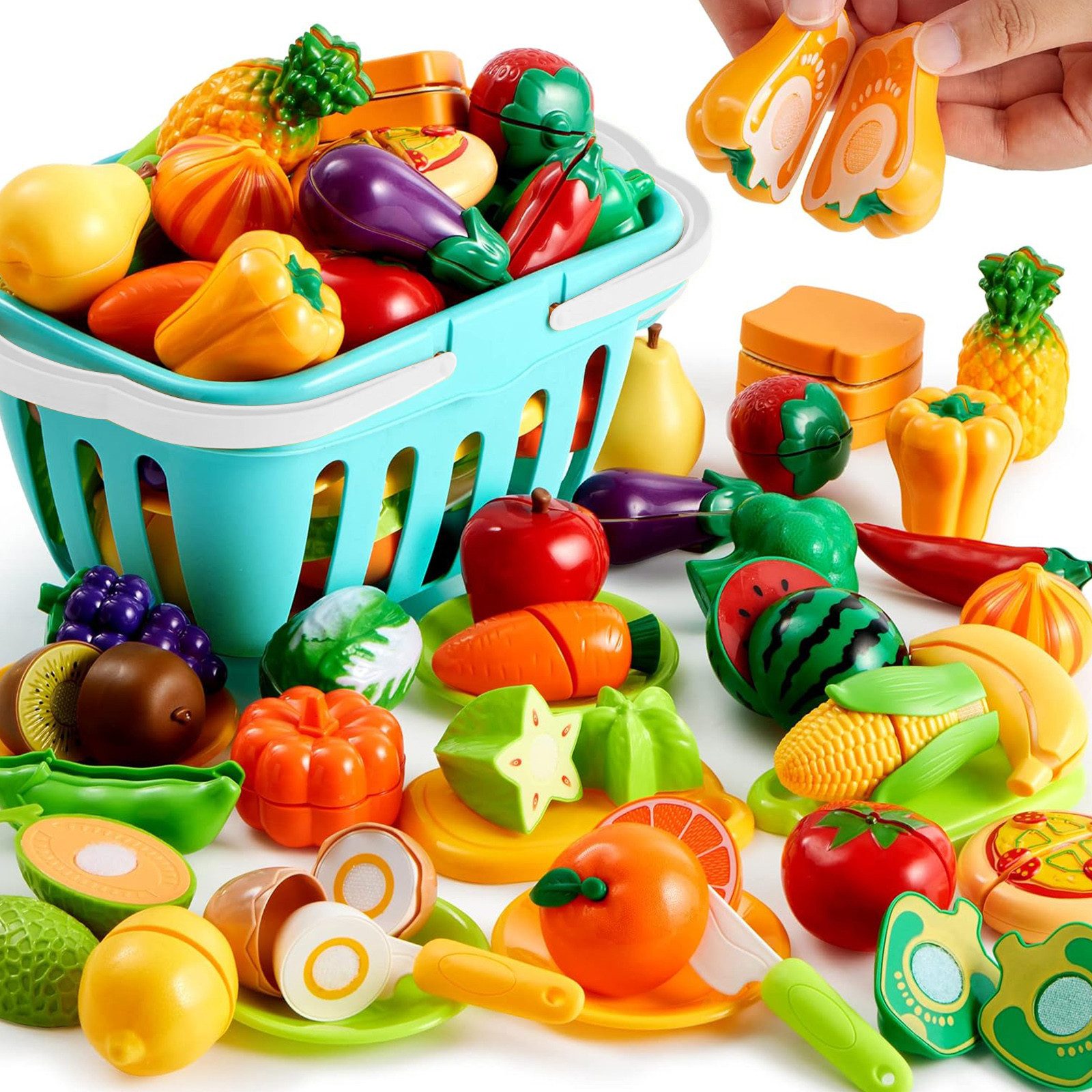 MODFU Spiellebensmittel 75 teiliges Kinder Schneiden Spiellebensmittel Set günstig online kaufen