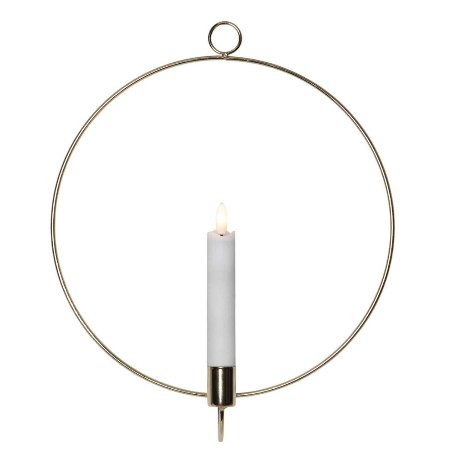 STAR TRADING Kerzenhalter Dekoring mit LED Kerze mit Aufhänger D: 28cm Timer Batterie gold