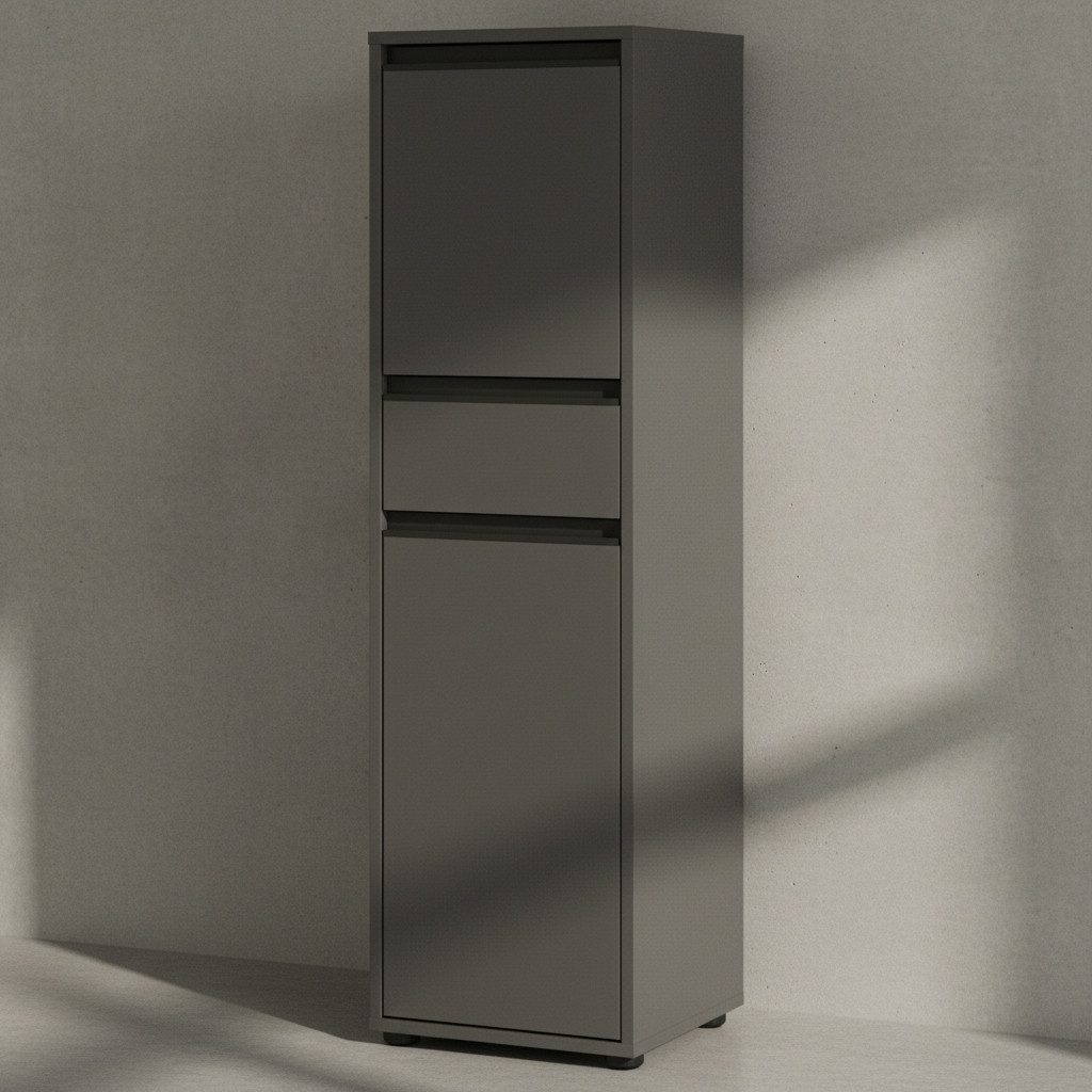 KADIMA DESIGN Hochschrank Midischrank Soft-Close System, Wechselbarer Türanschlag, ABS-Kanten (Made in Germany, Serie "Hamburg", Nischenschrank schmal) Styroporfreie Verpackung, Türanschlag wechselbar, Modern Bad & Flur