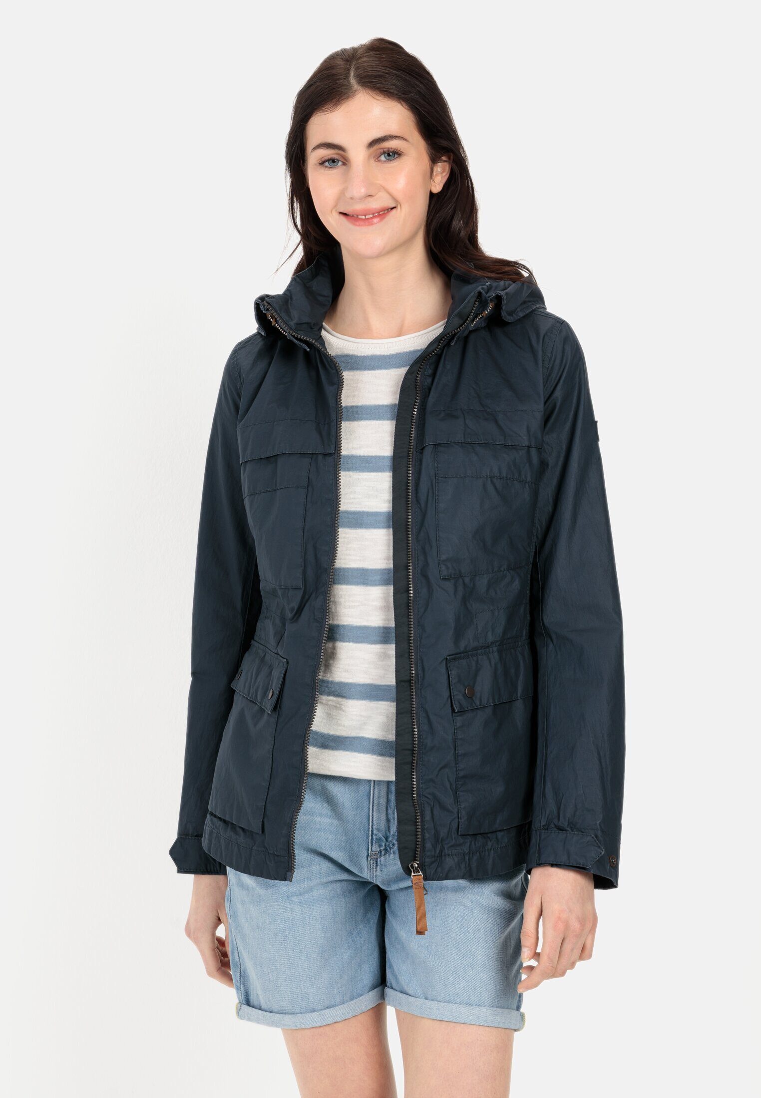 camel active Sommerjacke aus reiner Baumwolle im Vintage Look Langarm Markenlabel