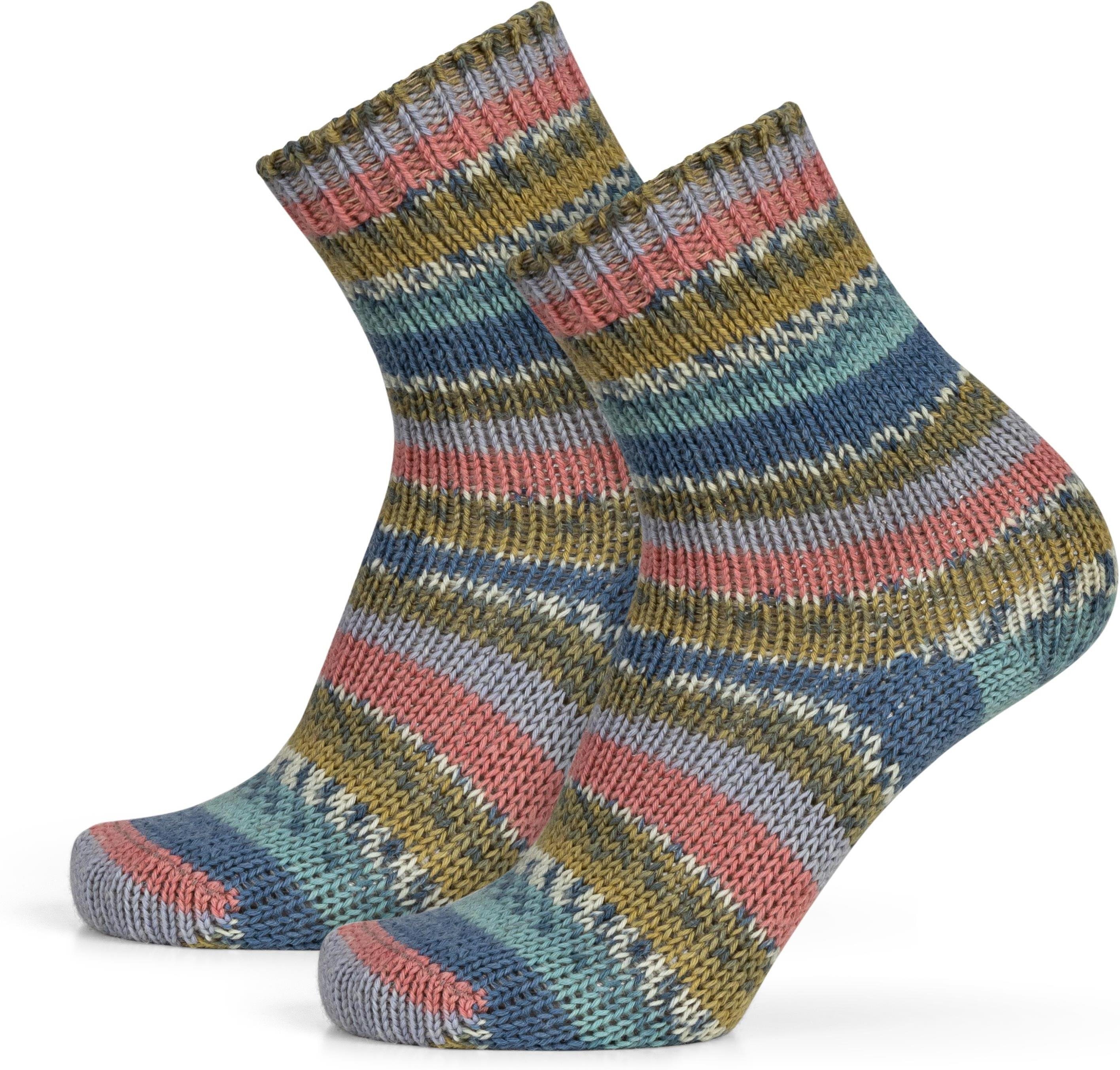 normani Thermosocken 2 Paar Gestrickte Wollsocken Bunt-geringelt (2 Paar) hochwertige Qualitätssocken mit hohem Wollanteil