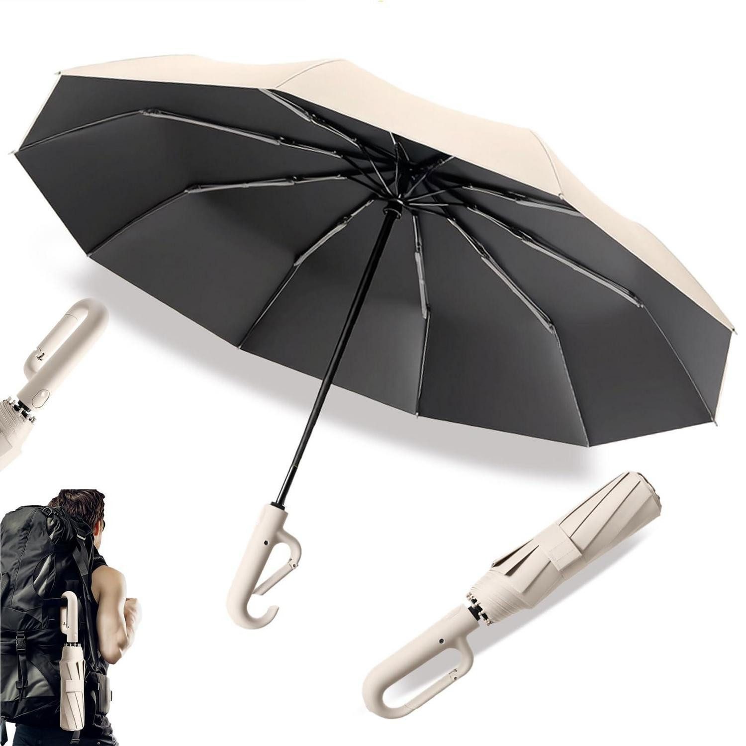 LuxusKollektion Taschenregenschirm Taschenschirm Mini beige UV-Schutz 10 Rippen