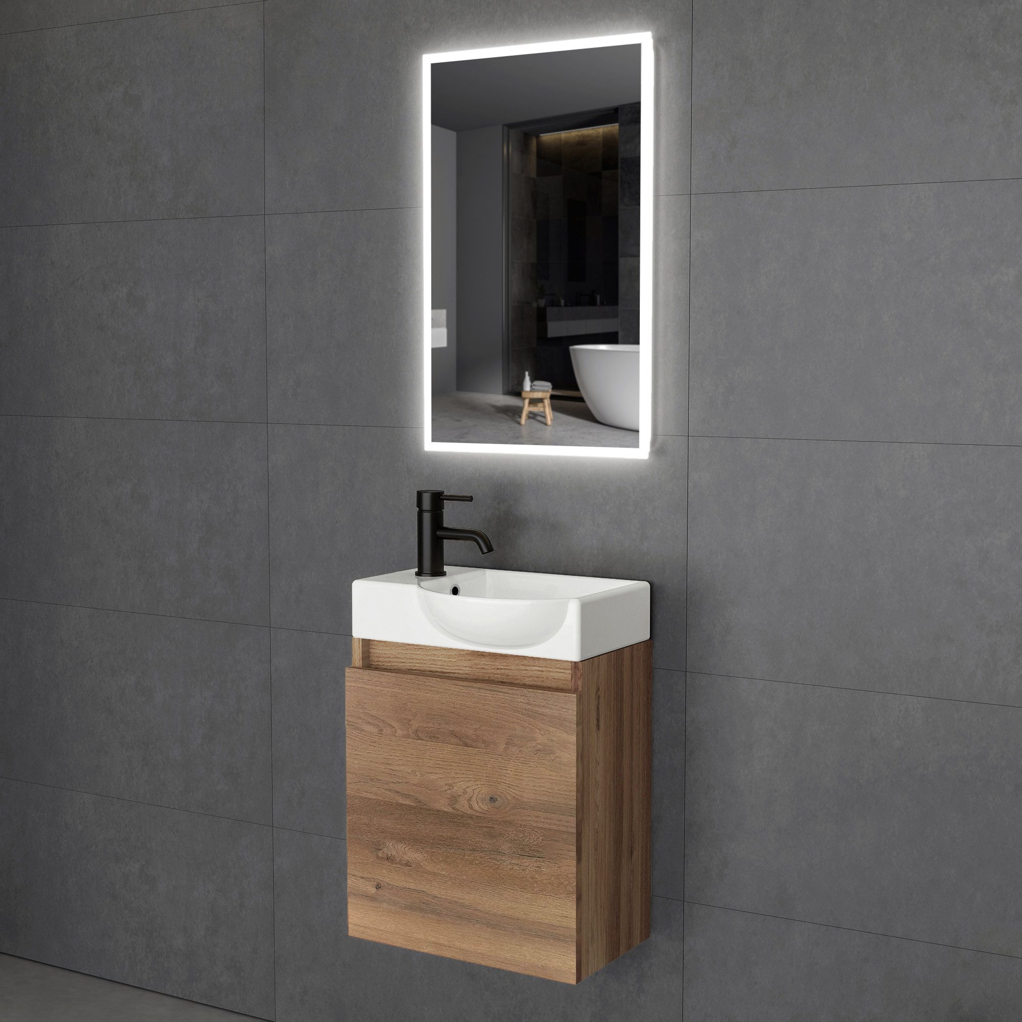 Alpenberger Waschbecken Gäste WC Klein mit Badezimmer Unterschrank und LED günstig online kaufen