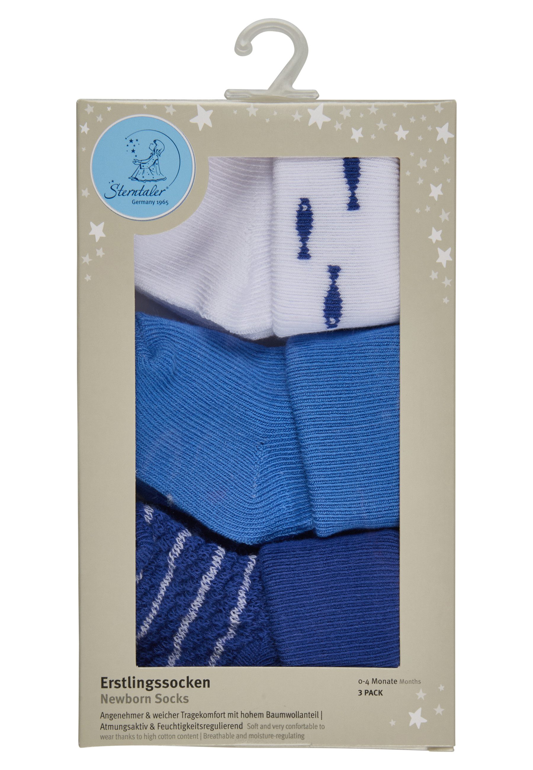 Sterntaler® Feinsöckchen Erstlingssocken 3er-Pack Fische (3-Paar, 3er-Pack) Erstlingssocken 3erPack m Umschlag, hoher Baumwollanteil, Geschenkbox