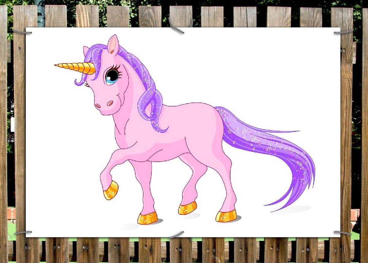 Thumbnail - Wallario Sichtschutzzaunmatten Einhorn in rosa mit Schweif in lila