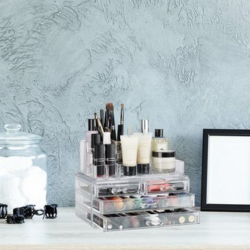 relaxdays Make-Up Organizer Make Up Organizer mit 4 Schubladen, Transparent