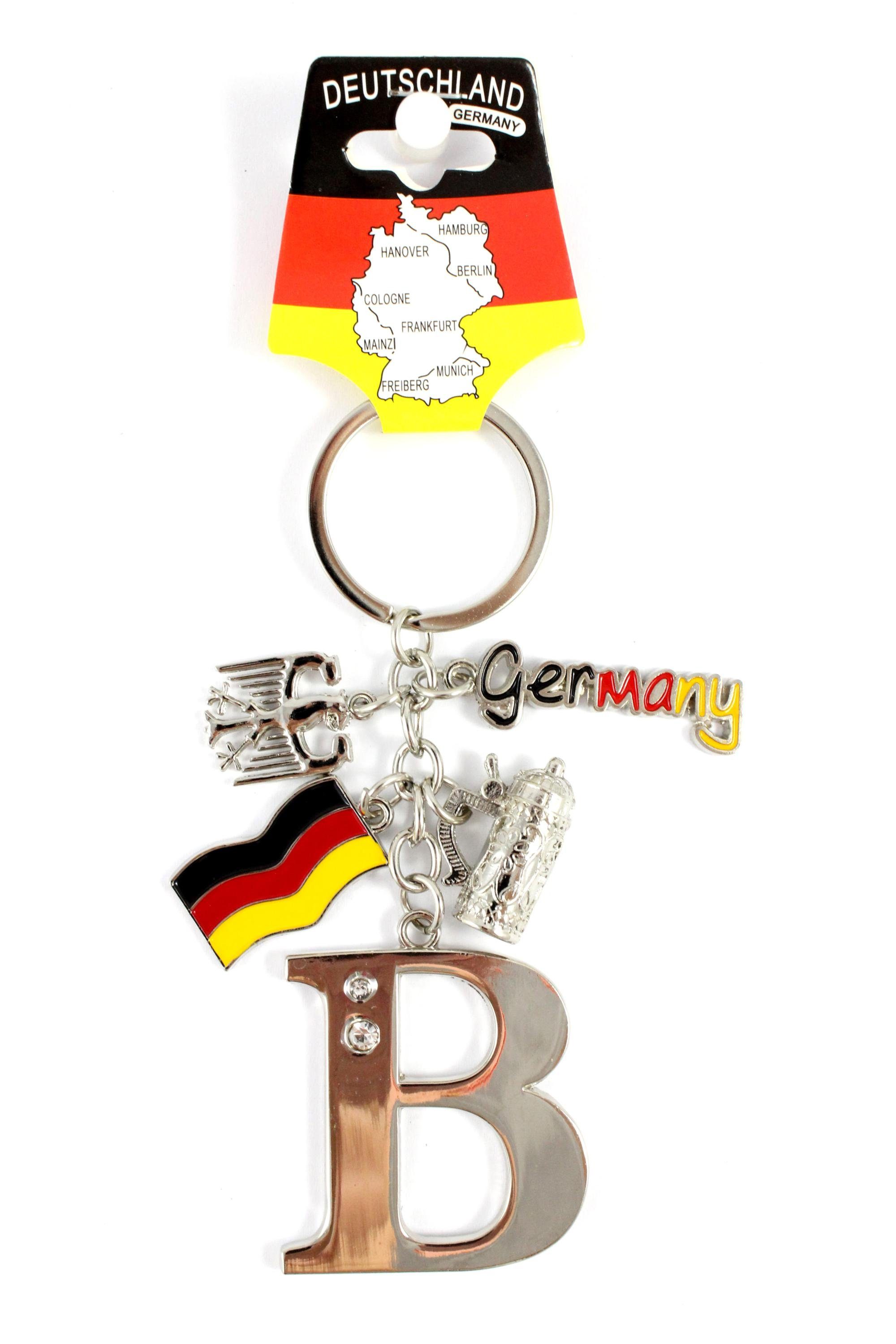 Charms Schlüsselanhänger 11cm H.: mit Glitzersteinen Bierkrug/Adler/Deutschland-Fahne/Germany ELLUG Buchstaben/Letter/Initalien/Alphabet/ABC & Schlüsselanhänger