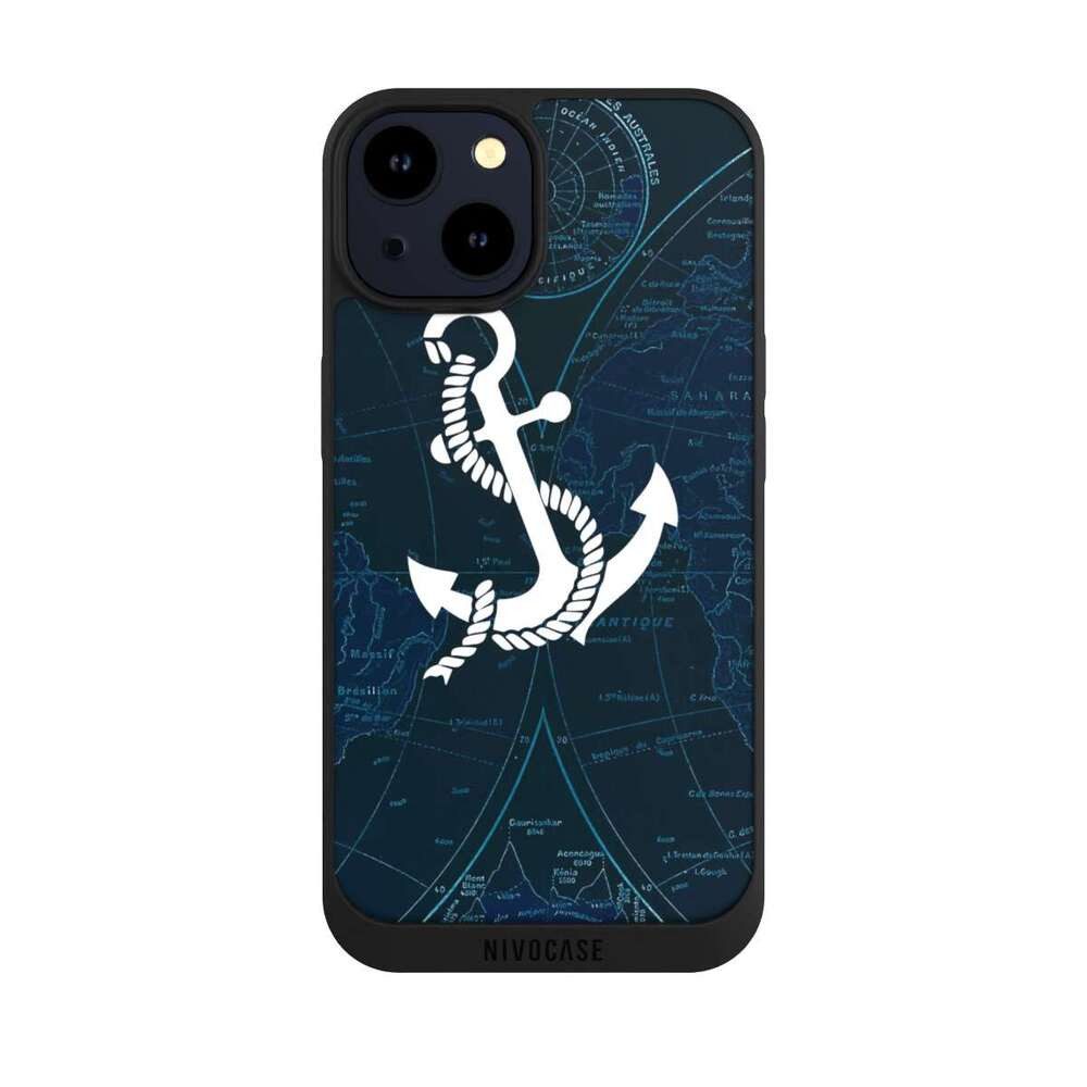 NIVOCASE Handyhülle Anker Landkarte Segeln Sailors Style, Apple iPhone 14 Handyhülle Hülle NIVOpure Case Schwarz