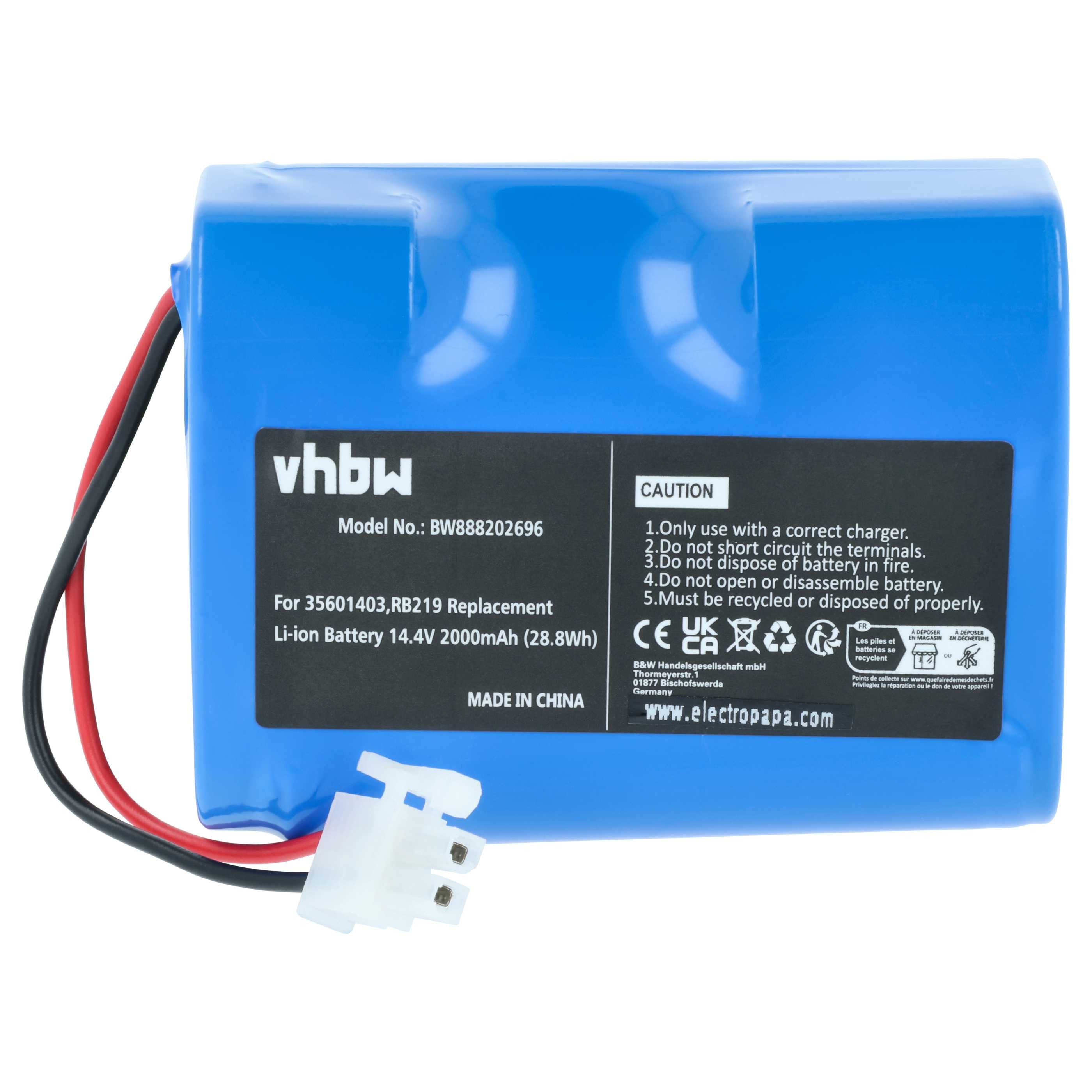vhbw Akku passend für Hoover RBC031B, RBC031B011, RBC030/1011, RBC030011, Staubsauger-Akku Akku Li-Ion 2000 mAh (14,4 V, 1 St), Leistungsfähiger Austausch-Akku für Ihren Saugroboter