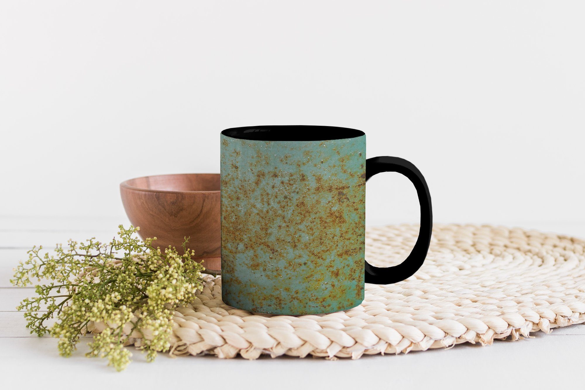 Farbwechsel, Geschenk Tasse Teetasse, - Rost Keramik, - Zaubertasse, Grün Stahl, MuchoWow Kaffeetassen,