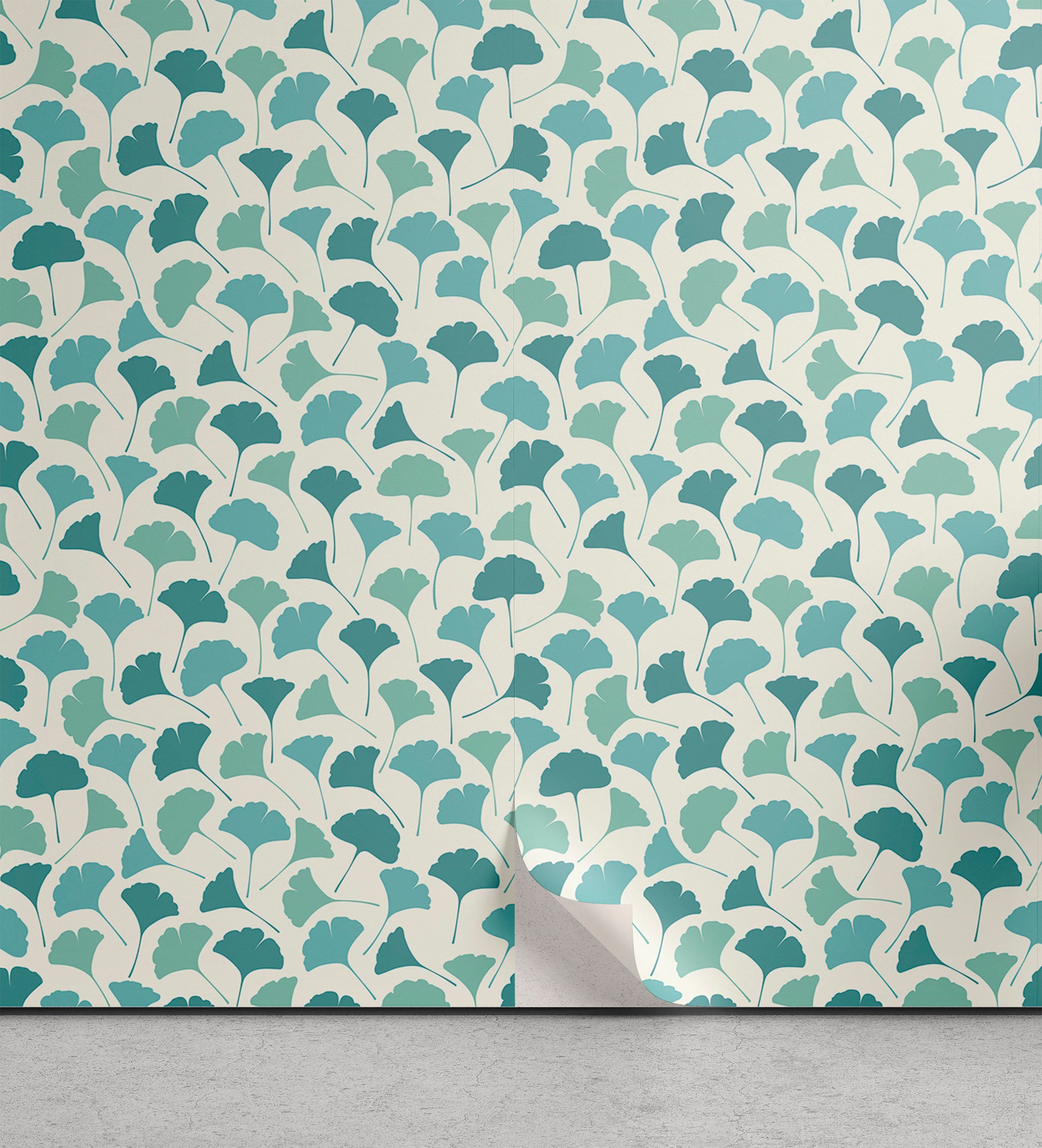 Abakuhaus Vinyltapete selbstklebendes Wohnzimmer Küchenakzent, Wald Pastell Ginkgo-Blätter