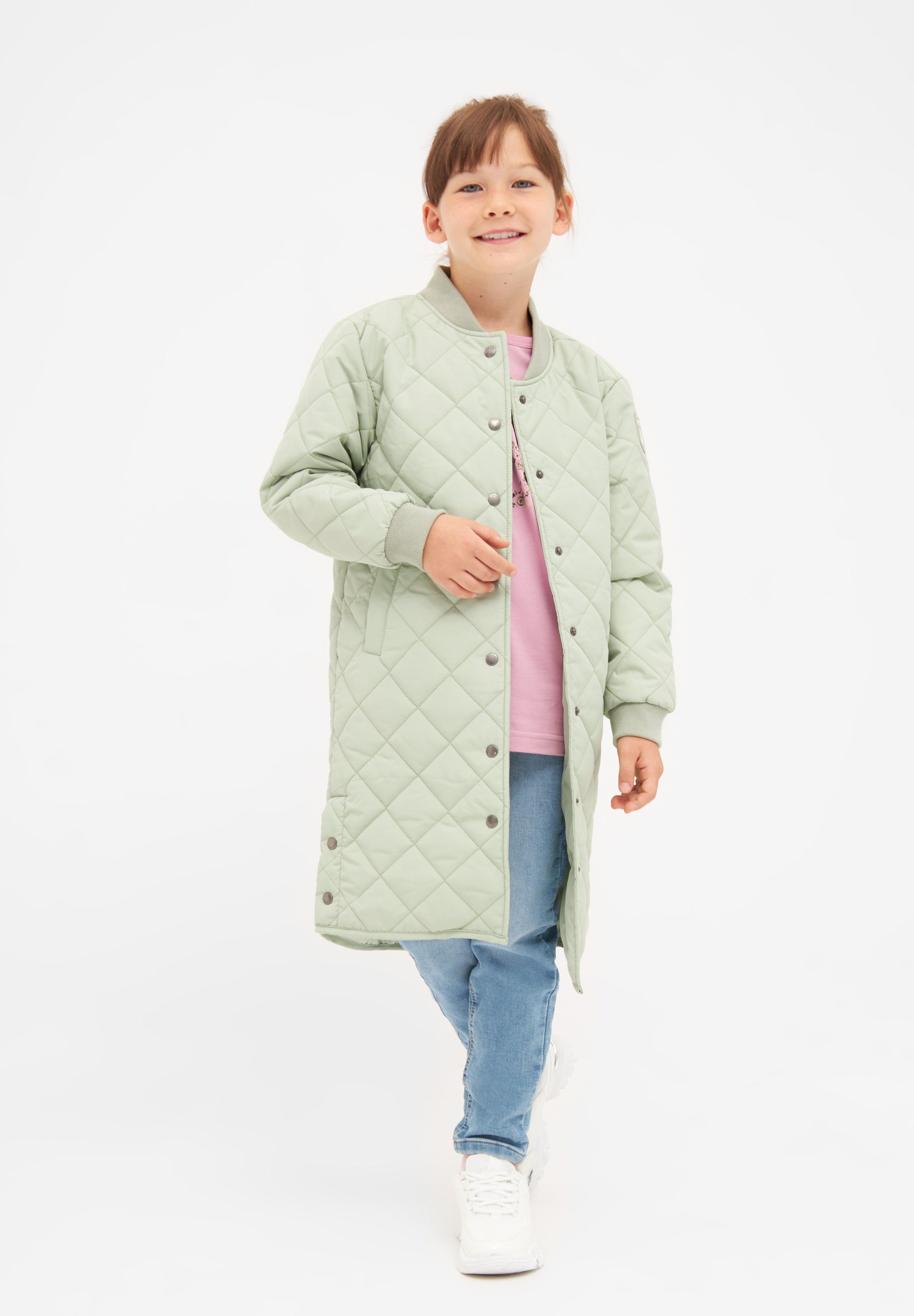 green, - Seitliche Quiltby KIDS laurel Steppmantel Druckknopfleiste Derbe long