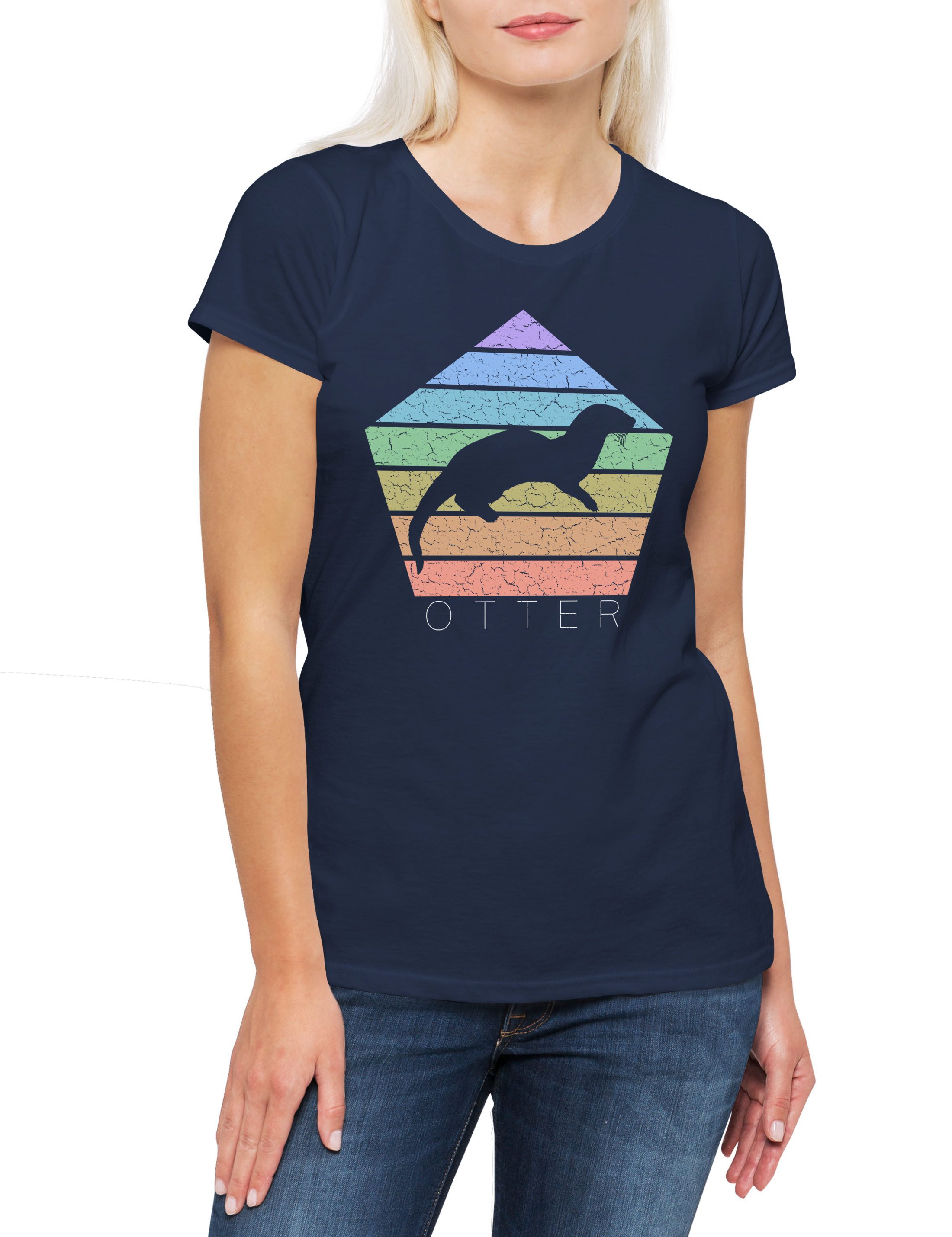 Print-Shirt Otter D Damen T-Shirt Retro Wildlife lontra Nutria Fischotter Seeotter