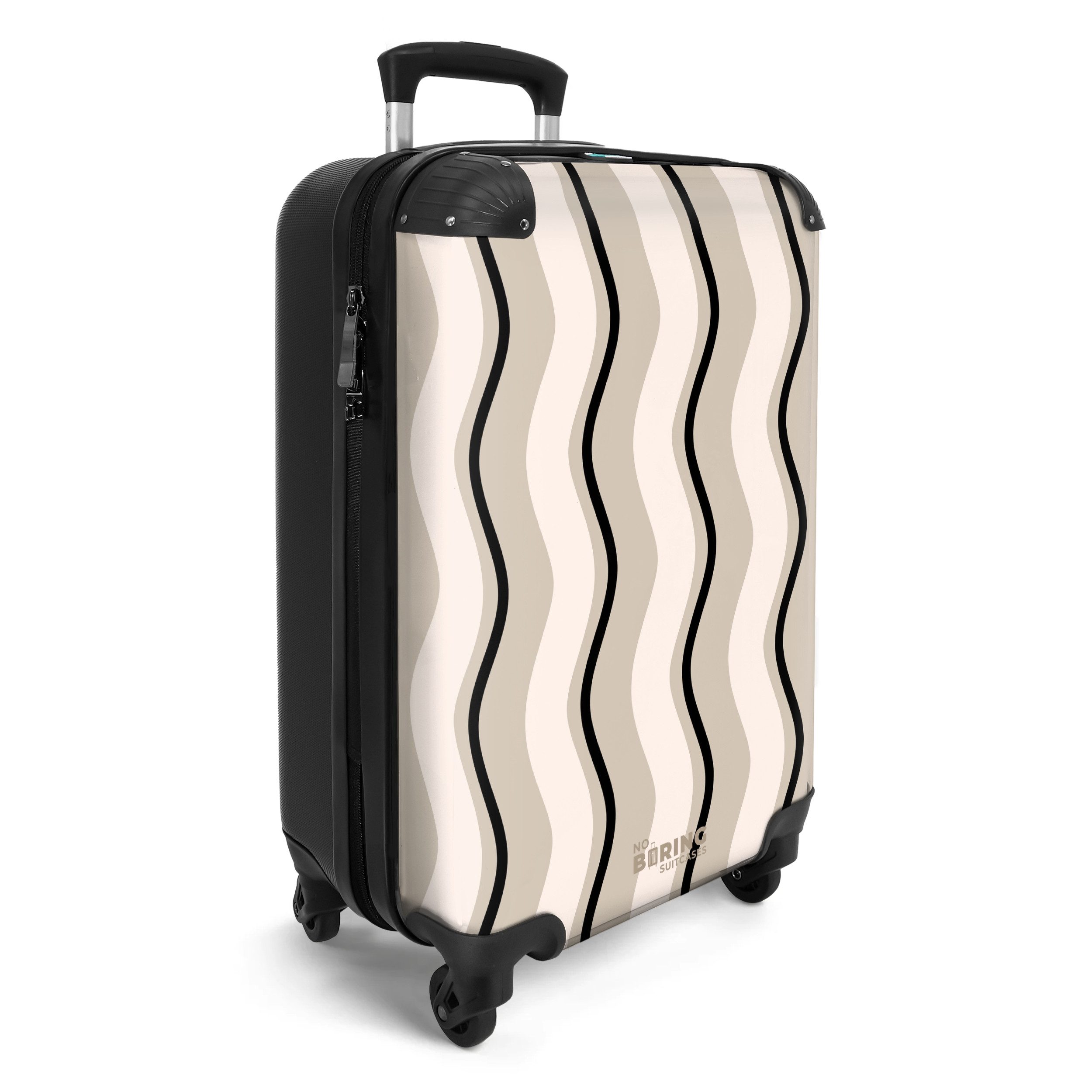 NoBoringSuitcases.com© Hartschalen-Trolley Vertikale Wellen in Cremetönen 55x35x20cm, 4 Rollen, Reisetasche mit Rollen, Koffer Handgepäck Flugzeug