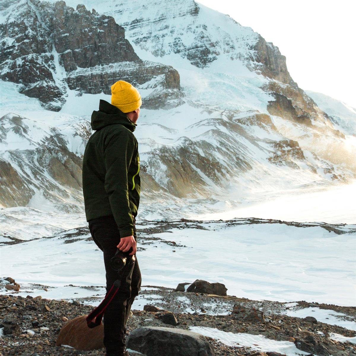 Wintermütze, DonDon Beanie mit (Packung, Beanie gelb Mütze 1-St) Design, Krempe klassisches