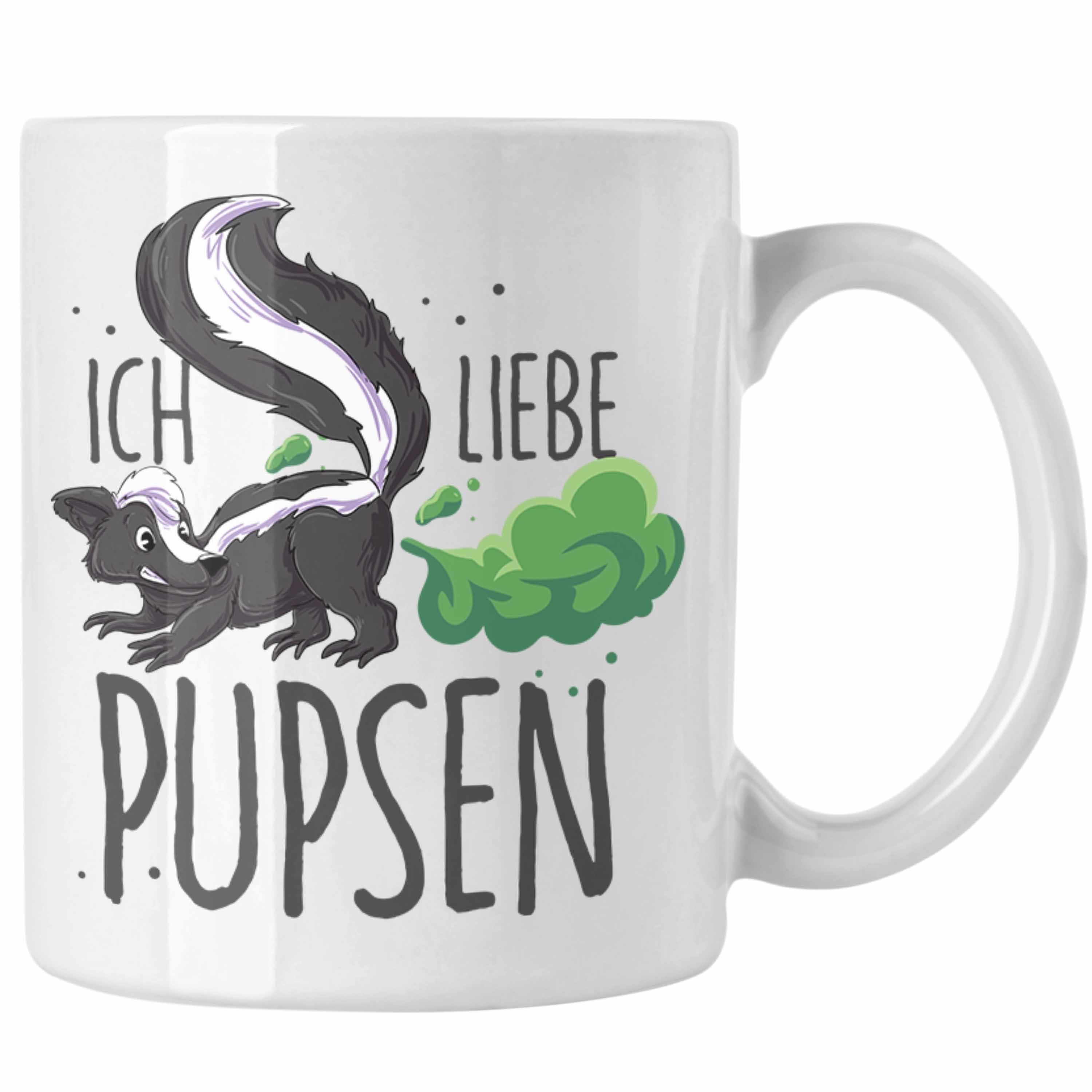 Trendation Tasse Lustige Tasse "Ich liebe Pupsen" mit Stinktier-Motiv Geschenkidee Gebu Weiss