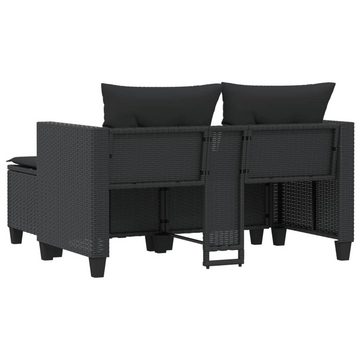 vidaXL Loungesofa Gartensofa 2-Sitzer mit Hockern Schwarz Poly Rattan
