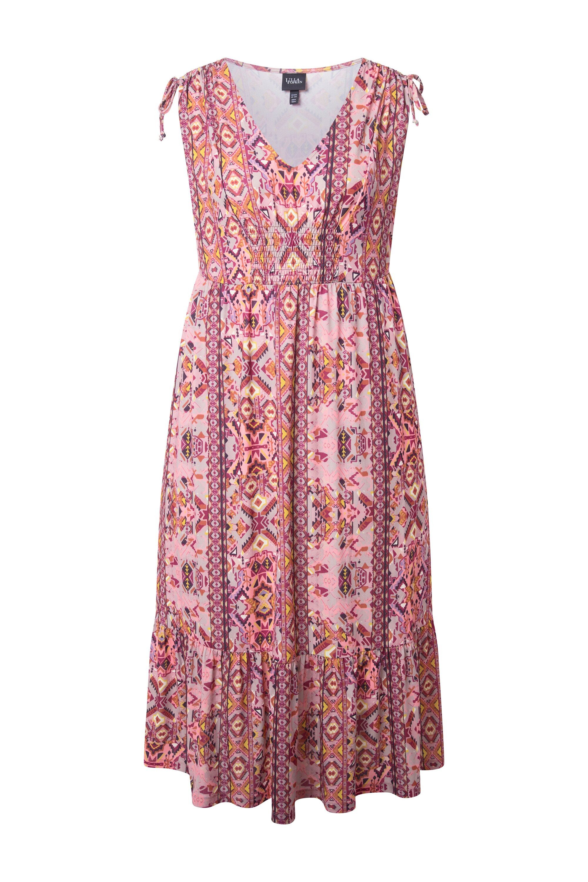 Ulla Popken Jerseykleid Maxikleid grafischer Druck V-Ausschnitt ärmellos günstig online kaufen