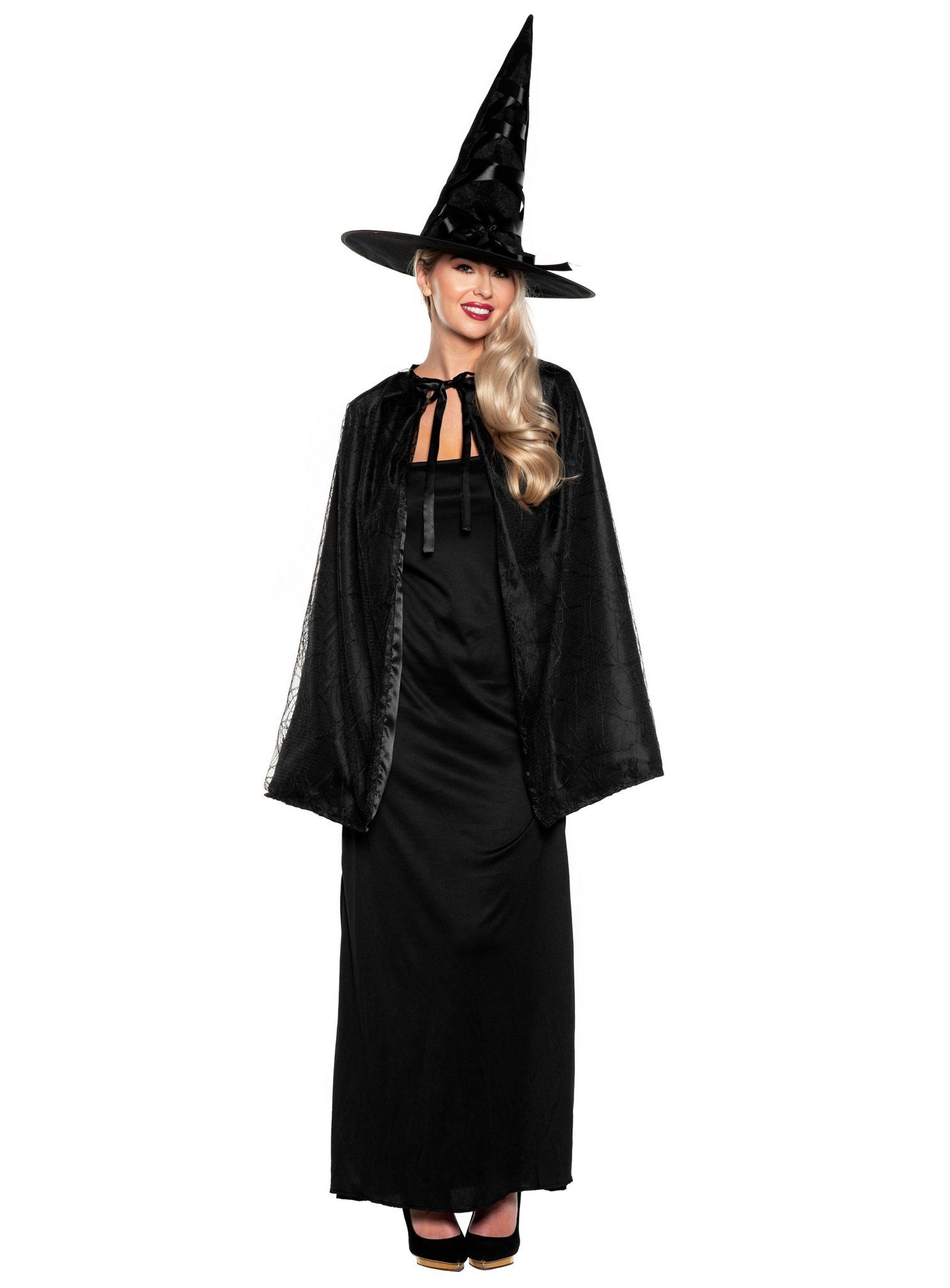 Underwraps Umhang Hexen Set schwarz - Karneval Faschingskostüm Damen, Einfache und schnelle Verkleidung sowie unverzichtbares Accessoire fü