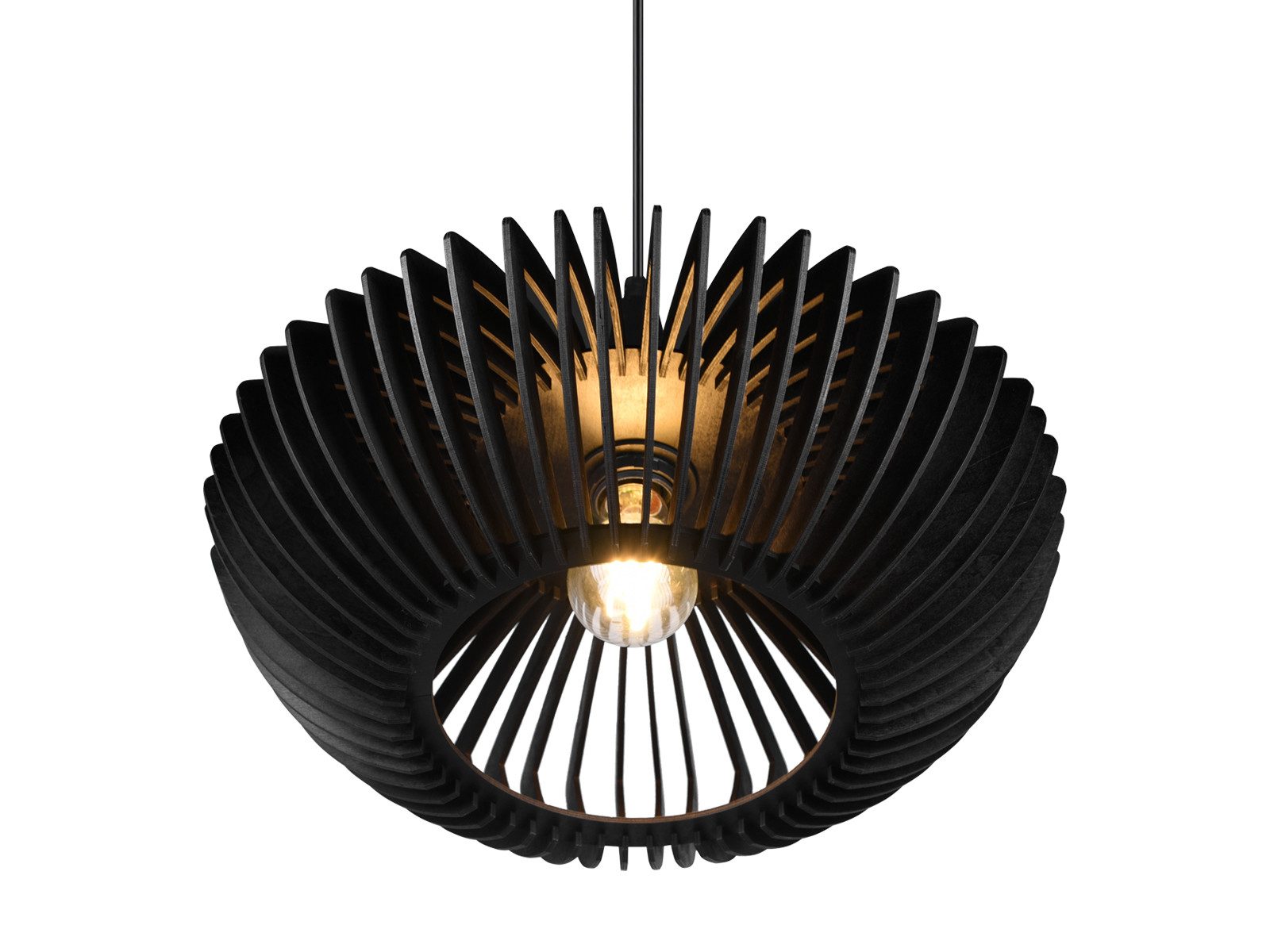 TRIO Leuchten LED Pendelleuchte, Dimmfunktion, LED wechselbar, Leuchtmittel über Lichtschalter in 3 Stufen dimmbar, Warmweiß, Holz-lampen hängend über-n Esstisch-lampe Treppenhaus Schwarz, Ø40cm