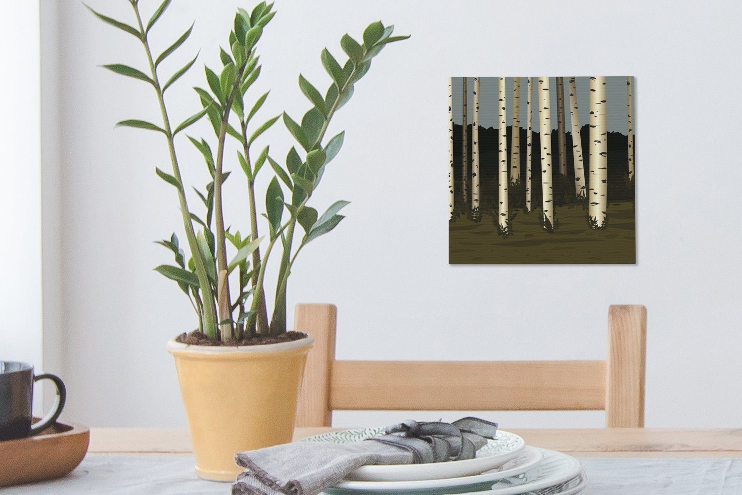 Illustration (1 Leinwand Bilder St), Birken, OneMillionCanvasses® Schlafzimmer mit Wohnzimmer Leinwandbild Eine für Waldes eines