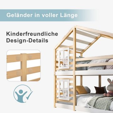 REDOM Kinderbett Baumhaus mit Schublade und Rausfallschutz 90 x 200 cm, Stabile Konstruktion aus massivem Kiefer, Hausförmig