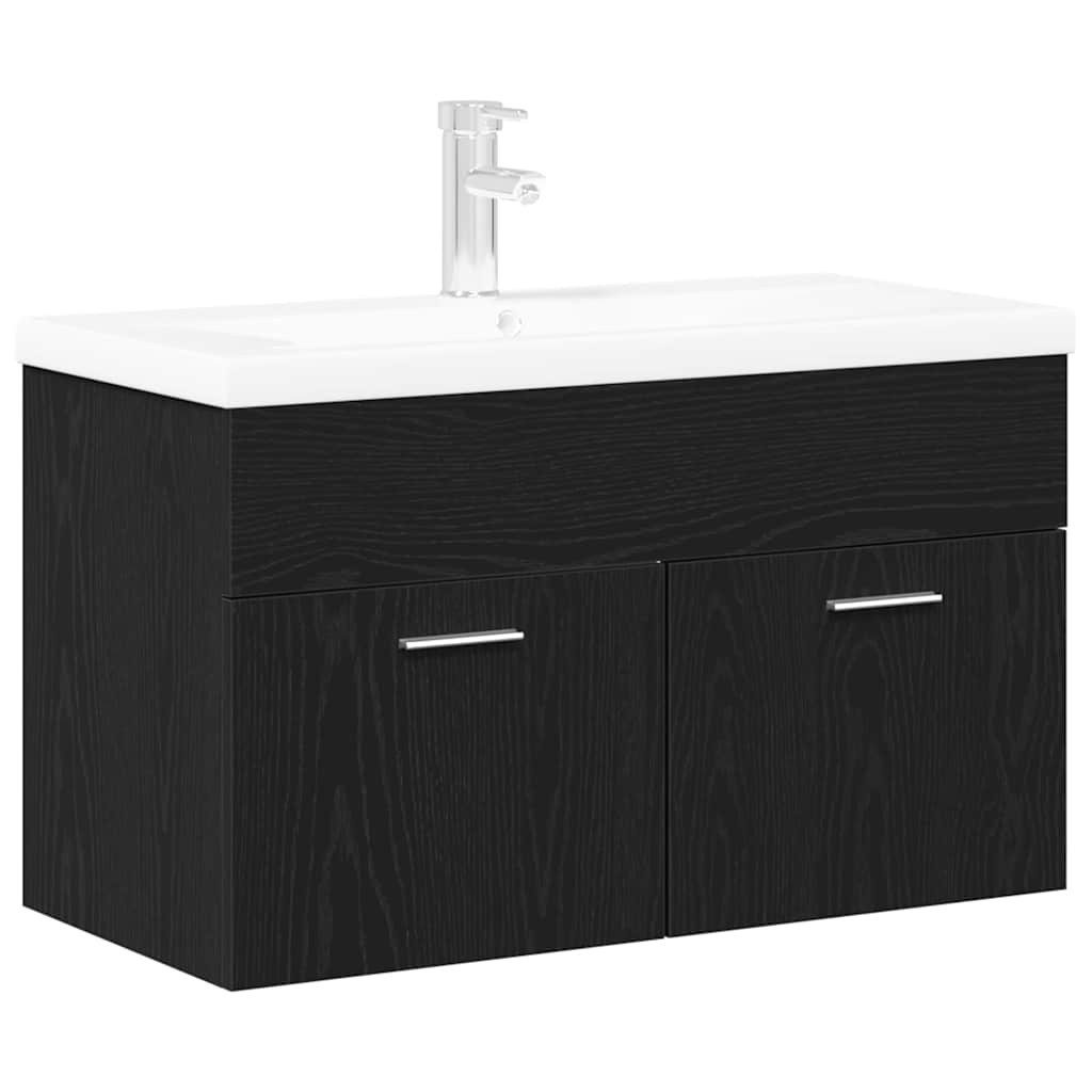 vidaXL Badezimmer-Set Badezimmerschrank Schwarz Eichen-Optik 90 x 38,5 x 46 cm, (1-St)